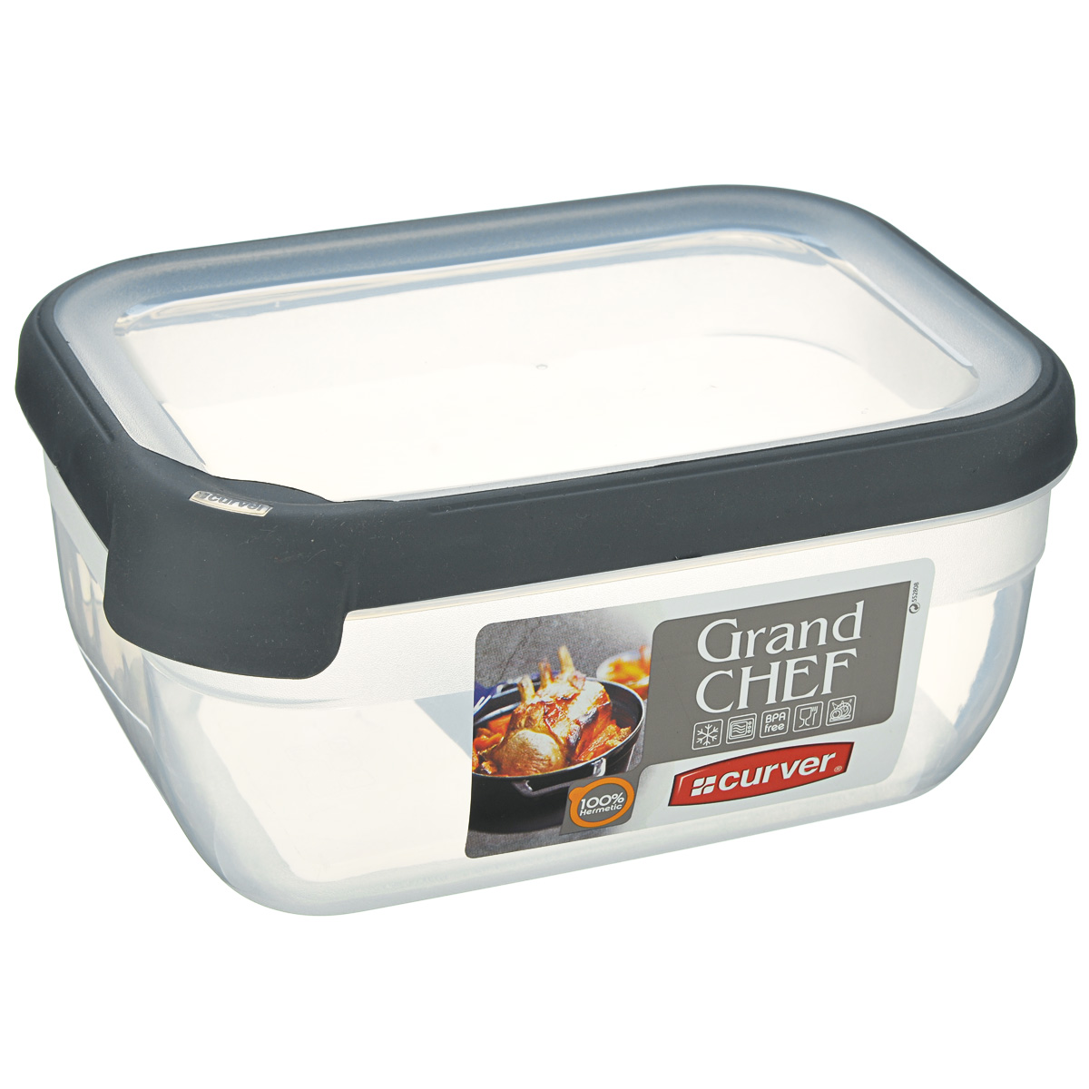 Емкость для заморозки и СВЧ Curver Grand Chef, цвет: прозрачный, серый, 1,8 лVT-1520(SR) Емкость для заморозки и СВЧ Curver Grand Chef, цвет: прозрачный, серый, 1,8 лVT-1520(SR)Прямоугольная емкость для заморозки и СВЧ Grand Chef изготовлена из высококачественного пищевого пластика (BPA free), который выдерживает температуру от -40°С до +100°С. Стенки емкости и крышка прозрачные. Крышка по краю оснащена силиконовой вставкой, благодаря которой плотно и герметично закрывается, дольше сохраняя продукты свежими и вкусными. Емкость удобно брать с собой на пикник, дачу, в поход или просто использовать для хранения пищи в холодильнике. Можно использовать в микроволновой печи и для заморозки в морозильной камере. Можно мыть в посудомоечной машине.