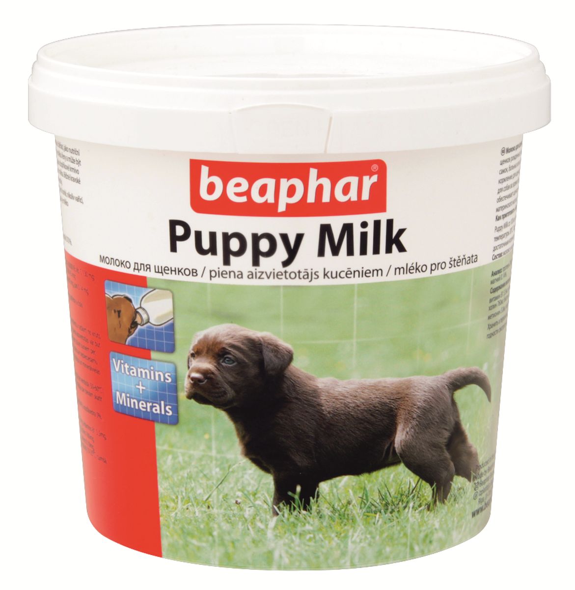 Молочная смесь Beaphar Puppy Milk, для щенков, 500 г0120710 Молочная смесь Beaphar Puppy Milk, для щенков, 500 г0120710Молоко для щенков Beaphar Puppy Milk сделано из легко усваиваемой сыворотки и очень близко по составу и вкусу к натуральному молоку самки. Молочная смесь Beaphar Puppy Milk - это полноценная замена материнского молока для осиротевших, брошенных или потерявшихся щенков, щенков рожденных в многочисленном помете, при отъеме от груди и как дополнительное кормлении для беременных и кормящих самок, больных или выздоравливающих взрослых животных. Смесь может быть использована как основное кормление для щенков с рождения до 35 дней.Увеличивает выработку натурального молока. Содержит все необходимые белки, жиры, витамины и минералы в оптимальном соотношении. Состав: молоко и молочные продукты, масла и жиры, минеральные вещества. Анализ: протеин 24%; клетчатка 0%; жиры 24%, зола 7%; влага 3,5 %; кальций 0,90%, фосфор 0,60%, натрий 0,70%, магний 0,14%, калий 1,30%. Содержание витаминов и минеральных веществ в 1 кг: витамин A 50000 МЕ, витамин D3 2000 МЕ, витамин С 130 МЕ, витамин Е 100 мг, витамин B1 5,5 мг, витамин B2 20,0 мг, Д-пантотенат кальция 25,0 мг, никотинамид 25,5 мг, витамин B6 4,5 мг, витамин B12 0,05 мг, холин 760 мг, биотин 0,05 мг, витамин К3 3 мг, фолат 84 мг, железо 80 мг, цинк 40 мг, марганец 20 мг, медь 5 мг, йод 0,14 мг, селен 0,10 мг, метионин 5,0 мг, лизин 16,0 мг, антиоксиданты, эмульгаторы.Вес упаковки: 500 г.Товар сертифицирован.