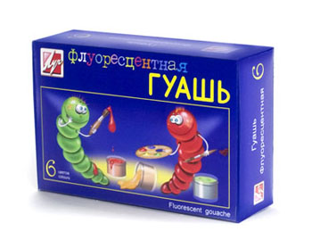 Гуашь ФЛЮОРЕСЦЕНТНАЯ 6 цв (15 мл)FS-00103 Гуашь ФЛЮОРЕСЦЕНТНАЯ 6 цв (15 мл)FS-00103Флуоресцентная гуашь.6 цветов.Предназначена для выполнения художественно-декоративных, дизайнерских и оформительских работ. Имеют насыщенный цвет, усиливающийся при ультрафиолетовом освещении.Быстро сохнут на поверхности.Хорошо ложатся на бумагу, картон, дерево.Для детей от 3 лет.Сделано в России.
