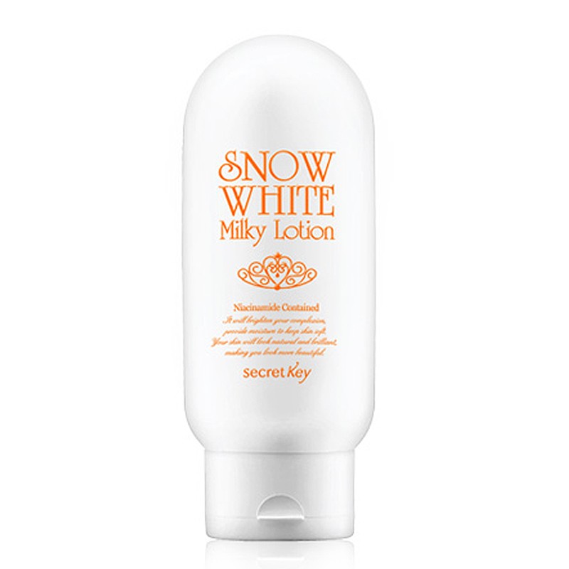 Secret Key Отбеливающий лосьон для лица а и тела Snow White Milky Lotion 120мл72523WD Secret Key Отбеливающий лосьон для лица а и тела Snow White Milky Lotion 120мл72523WDУвлажняющий лосьон Secret Key Snow White Milky Lotion предназначен для осветления проблемных участков кожи тела (подмышки, зона бикини, локти, колени). Активные составляющие лосьона разрушают избыток меланина и успешно подавляют выработку клеток, которые способствуют образованию темного пигмента на коже. Также идеально выравнивает общий тон кожи, глубоко увлажняет, питает и освежает. В составе лосьона содержится богатый состав осветляющего комплекса - экстракт алоэ вера, гиалурованая кислота и витамин В3 (ниацинамид). Все компоненты благотворно влияют на затемненные участки кожи, оказывая мощные антипигментационное и осветляющее действие. После применения кожа становится более свежей, светлой и ухоженной.