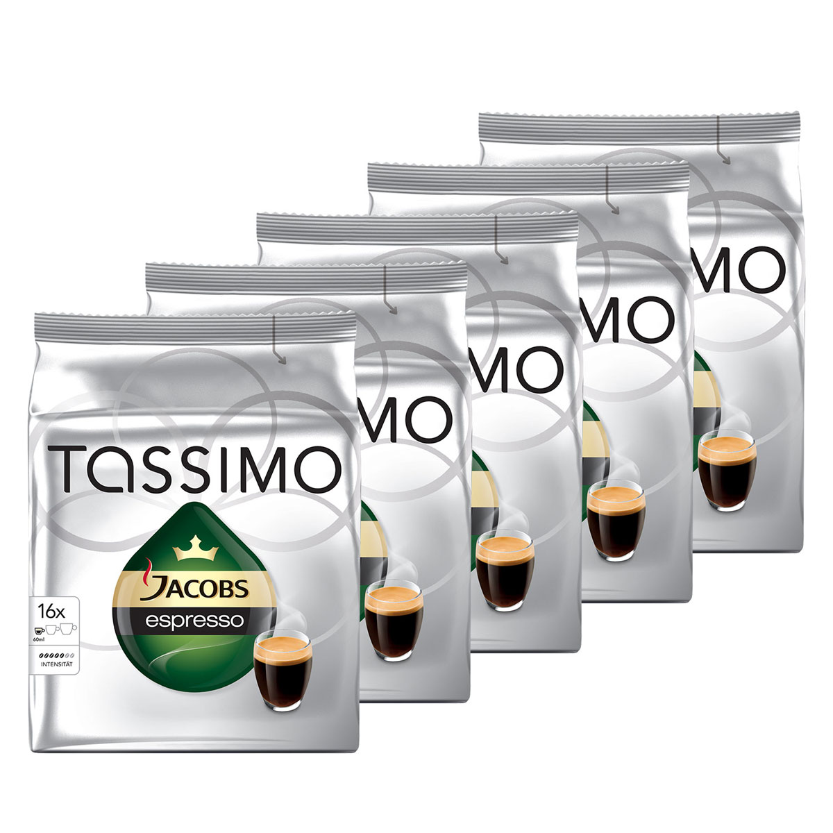 Tassimo Jacobs Espresso кофе в капсулах, 5 пачек8002200602116 Tassimo Jacobs Espresso кофе в капсулах, 5 пачек8002200602116Насыщенный кофе с интенсивным вкусом и плотной бархатистой пенкой. Позвольте Jacobs — брэнду с вековым опытом немецких производителей кофе — подарить вам крепкий и вместе с тем удивительно гармоничный эспрессо. В каждом Т-Диске Jacobs Monarch содержится точно дозированная порция молотого кофе. Каждый из этих специально разработанных Т-Дисков имеет уникальный штрих-код, который считывается кофемашиной TASSIMO. В этом коде указан объем воды, время приготовления и оптимальная температура, необходимая для получения чашки безупречного напитка.Одна капсула рассчитана на приготовление 60 мл напитка. В каждой упаковке находятся 16 Т-Дисков Jacobs. Общее количество капсул: 80 штук.