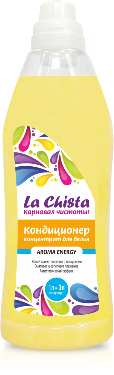 Кондиционер для белья La Chista Aroma Energy, концентрат, 1 л106-026 Кондиционер для белья La Chista Aroma Energy, концентрат, 1 л106-026Кондиционер La Chista Aroma Energy, предназначен для смягчения хлопчатобумажных, шерстяных, льняных и синтетических изделий. После стирки вещи приобретают особую мягкость, тонкий аромат свежести и легко поддаются глажке. Кондиционер безопасен при контакте с кожей человека. Сохраняет первоначальный вид и яркость вещей.Удаляет с ткани остатки стирального порошка. Обладает эффектом антистатика. Состав: вода, 5-15% катионного ПАВ, кальций хлористый, парфюмерная композиция, консервант, краситель.