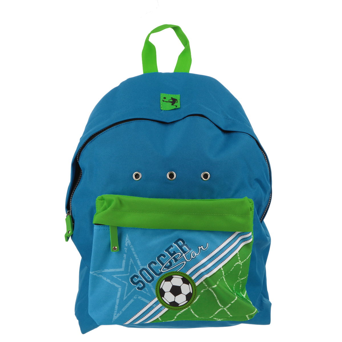 Рюкзак Erich Krause Soccer, цвет: синий, зеленый72523WD Рюкзак Erich Krause Soccer, цвет: синий, зеленый72523WDРюкзак Erich Krause Soccer легкий, компактный выполнен из водонепроницаемого материла и дополнен изображением в виде футбольного мяча.Содержит одно вместительное отделение, закрывающееся на пластиковый замок-молнию с двумя бегунками. Внутри отделения расположен нашивной карман, на котором находятся открытый кармашек, карман-сетка на молнии и два фиксатора для канцелярских принадлежностей. Лицевая сторона рюкзака оснащена фронтальным карманом на застежке-молнии. Мягкие лямки позволяют легко и быстро отрегулировать рюкзак в соответствии с ростом. Рюкзак оснащен удобной текстильной ручкой для переноски в руке.Этот рюкзак можно использовать для повседневных прогулок, отдыха и спорта, а также как элемент вашего имиджа.