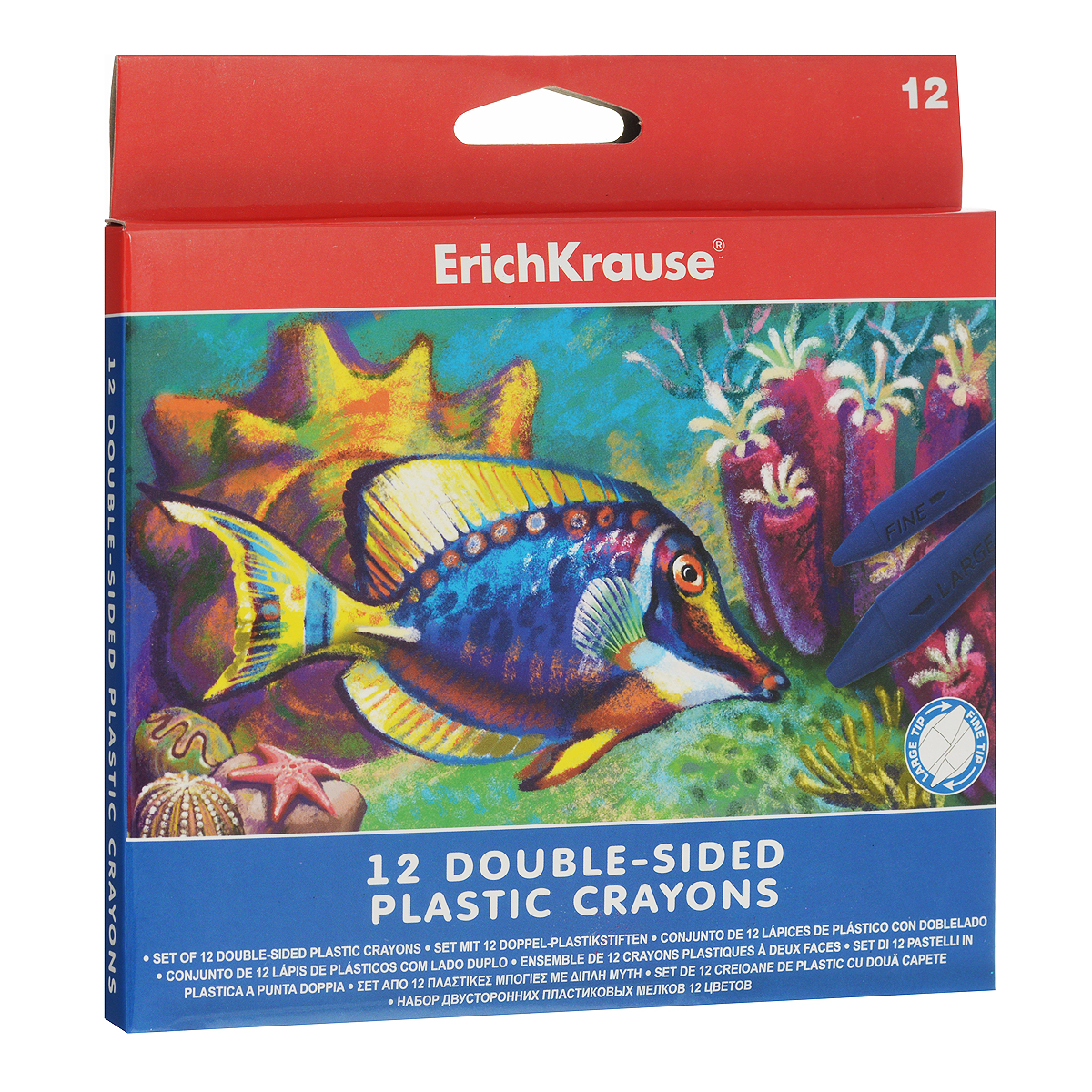 Двусторонние мелки Erich Krause, 12 цветовFS-00897 Двусторонние мелки Erich Krause, 12 цветовFS-00897Двусторонние мелки Erich Krause помогут вашему маленькому художнику раскрыть свой талант. В набор входят 12 цветных мелков (желтый, оранжевый, розовый, красный, коричневый, салатовый, зеленый, голубой, синий, светло-фиолетовый, фиолетовый, черный).Мелками очень удобно пользоваться: с одной стороны имеется широкий наконечник для быстрого раскрашивания, а с другой - узкий наконечник для тонких линий. Их не нужно точить, кроме того, они водоустойчивы. Мелки помогут малышу развить мелкую моторику рук, координацию движений, цветовое восприятие, воображение и творческое мышление.