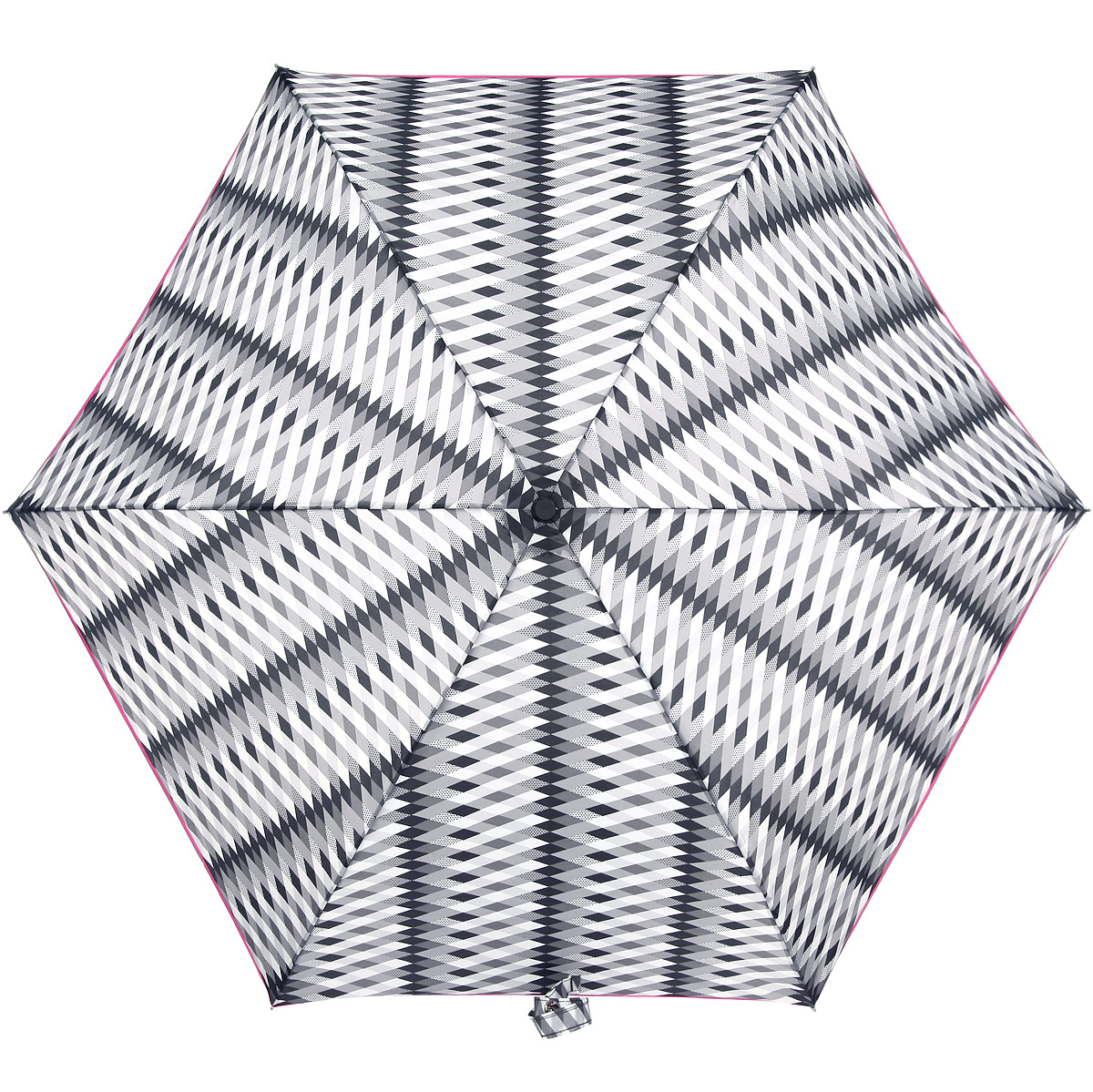 Зонт женский Fulton Lulu Guinness Superslim. Monochrome Milan, механический, 3 сложения, цвет: белый, розовый, серый, черный. L718-2958REM12-CAM-GREENBLACK Зонт женский Fulton Lulu Guinness Superslim. Monochrome Milan, механический, 3 сложения, цвет: белый, розовый, серый, черный. L718-2958REM12-CAM-GREENBLACKОчаровательный механический зонтик Lulu Guinness Superslim. Monochrome Milan в 3 сложения изготовлен из высокопрочных материалов. Каркас зонта состоит из 6 спиц и прочного алюминиевого стержня. Купол зонта выполнен из прочного полиэстера с водоотталкивающей пропиткой и оформлен принтом в виде ромбиков. Рукоятка изготовлена из пластика.Зонт имеет механический механизм сложения: купол открывается и закрывается вручную до характерного щелчка.Модель закрывается при помощи хлястика на кнопку. К зонту прилагается чехол на липучке.Прелестный зонт не только выручит вас в ненастную погоду, но и станет стильным аксессуаром, прекрасно дополнит ваш модный образ.
