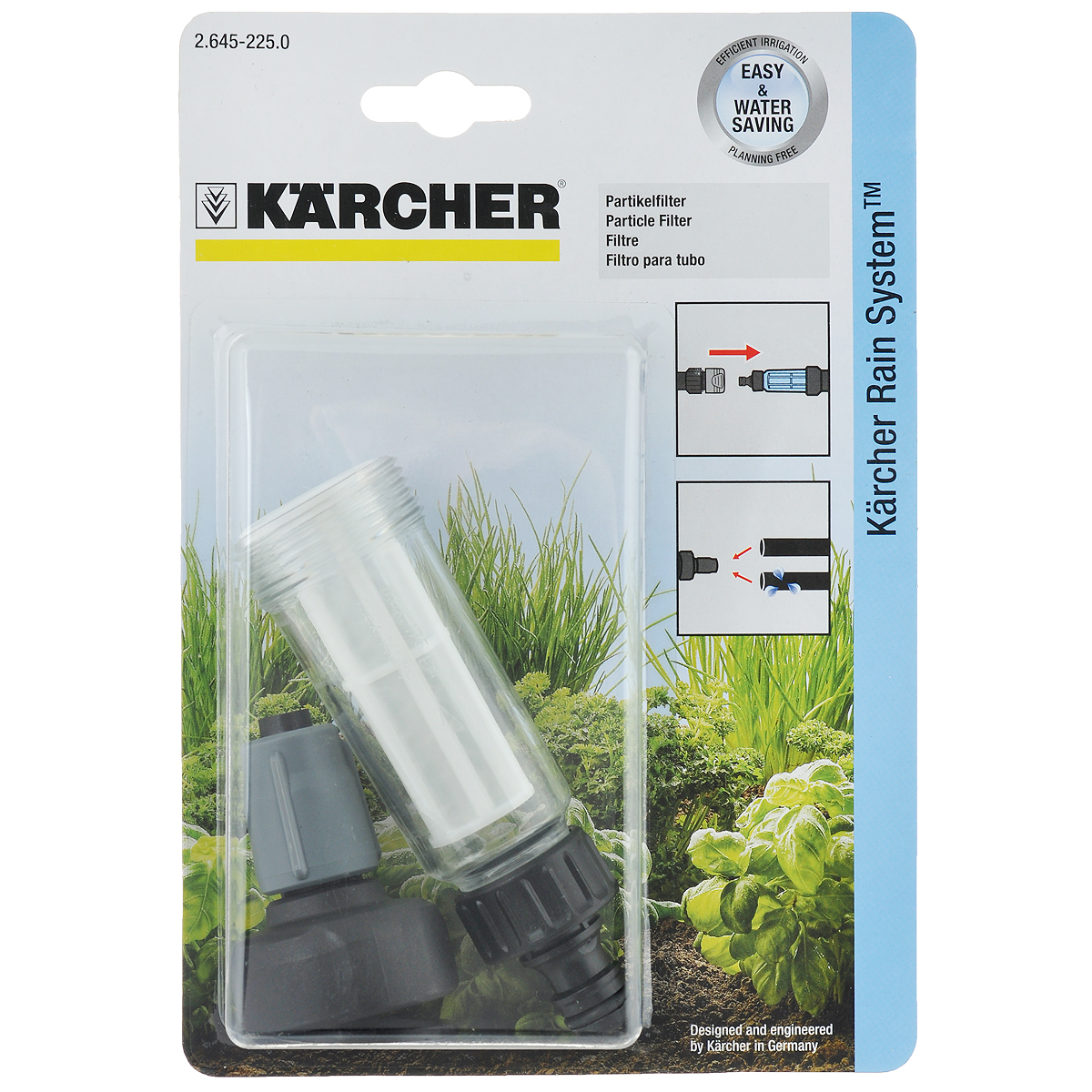 Фильтр системы орошения Karcher 2.645-225.0106-026 Фильтр системы орошения Karcher 2.645-225.0106-026Водный фильтр предназначен для защиты системы орошения Karcher Rain System от частиц грязи. Имеется возможность присоединения к шлангам системы орошения Karcher.