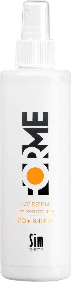 SIM SENSITIVE Термозащитный спрей для волос FORME Hot Defense Heat Protection Spray, 250мл72523WD SIM SENSITIVE Термозащитный спрей для волос FORME Hot Defense Heat Protection Spray, 250мл72523WDТермозащитный спрей Хот Дефенс для волос. Защищает волосы от повреждений при укладке горячим воздухом и горячими утюжками и щипцами для завивки. Спрей Хот Дефенс эффективно защищает каждый волос от повреждений при укладке горячим воздухом и приборами, с температурой до 220 град С. Состав убирает пушистость, статическое электричество и придает гибкую фиксацию. В состав спрея входит экстракт клюквы и УФ-фильтр, которые защищают волосы от вредных воздействий окружающей среды. Экстракт клюквы, благодаря большой концентрации витаминов и микроэлементов, питает, ухаживает и защищает волосы.Фиксация: 2Объем: 1Блеск: 4
