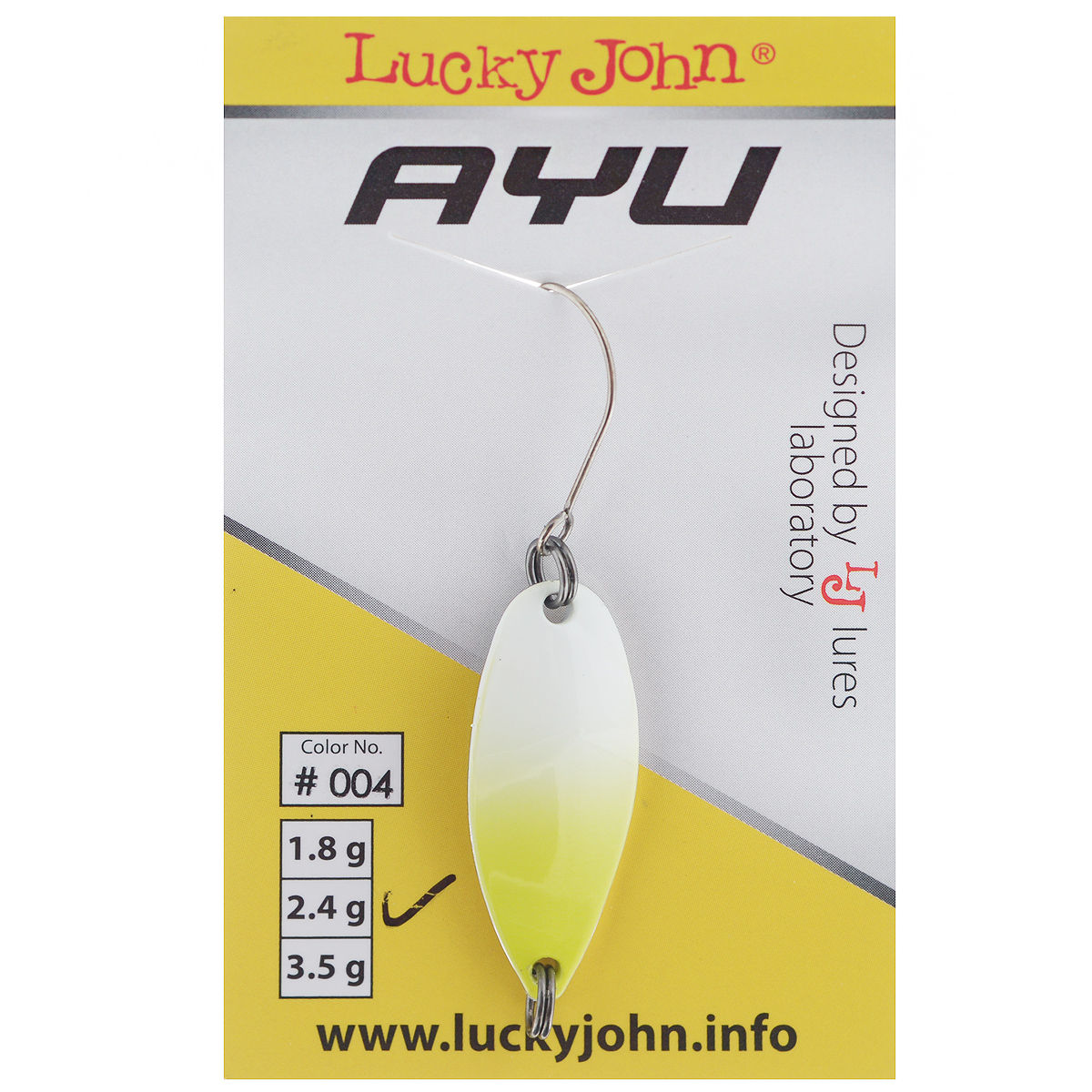 Блесна колеблющаяся Lucky John TR AYU, цвет: белый, желтый, 2,4 г010-01199-23 Блесна колеблющаяся Lucky John TR AYU, цвет: белый, желтый, 2,4 г010-01199-23Lucky John TR AYU - колеблющаяся блесна, которая по достоинству будет оценена прежде всего любителями ловли форели на спиннинговые снасти. На блесне выбито название и вес для удобства. Углубление в хвостовой части обеспечивает плавную игру с покачиванием в разные стороны.