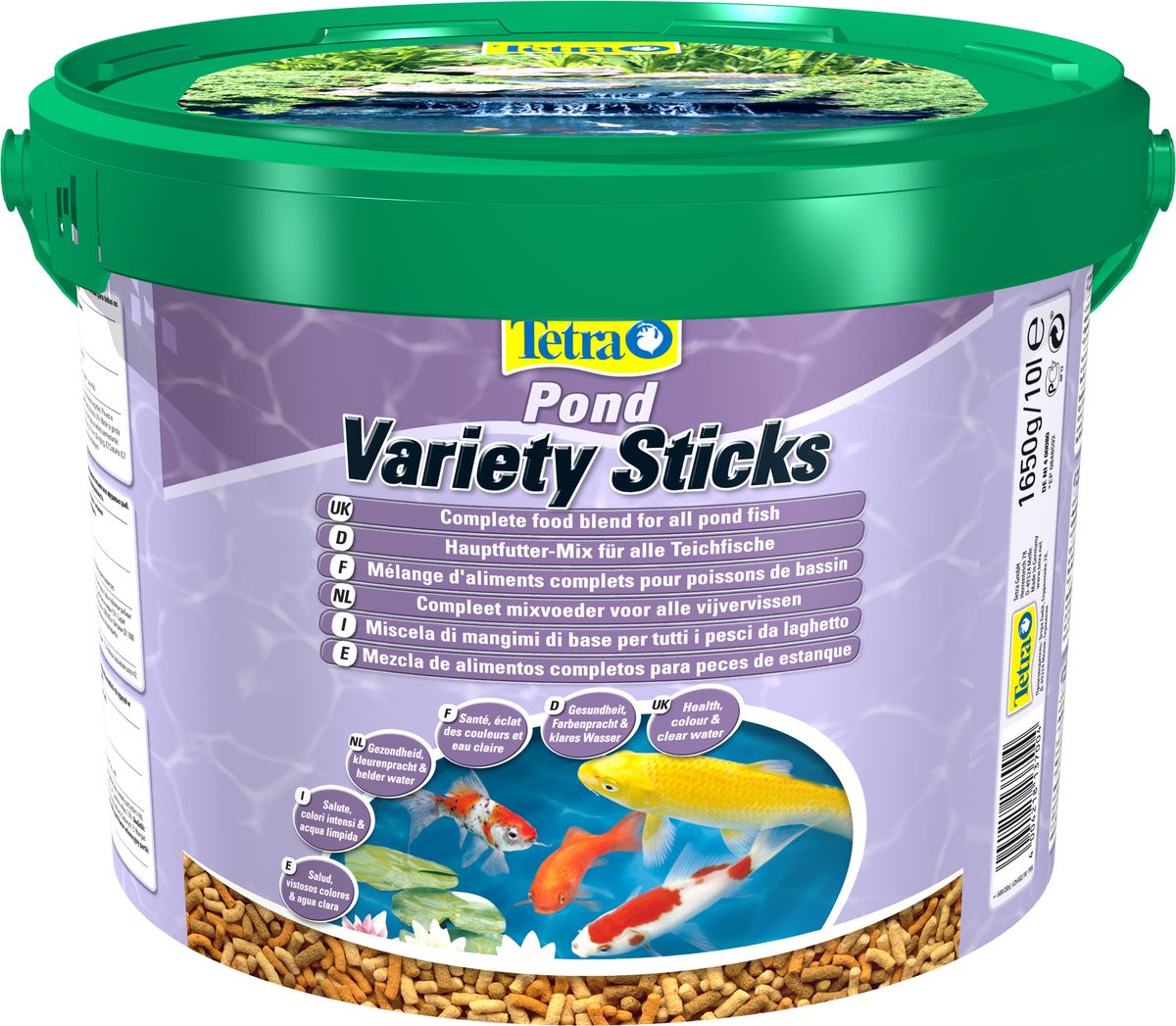 Корм сухой TetraPond Variety Sticks для всех видов прудовых рыб, 3 вида палочек, 10 л0120710 Корм сухой TetraPond Variety Sticks для всех видов прудовых рыб, 3 вида палочек, 10 л0120710Корм TetraPond Variety Sticks - это основная кормовая смесь, которая содержит три вида палочек для здорового, полноценного питания всех прудовых рыб. С BioActive формула обеспечивает высокую устойчивость к заболеваниям, придает энергию и жизнеспособность. Особенности TetraPond Variety Sticks: - содержит все необходимые элементы, витамины и микроэлементы для предотвращения симптомов недостаточности, связанных с питанием, - разнообразное питание, состоящее из трех разных палочек, обеспечивает здоровые, переливающиеся цвета и жизнеспособность, - высокая устойчивость к заболеваниям благодаря оптимизированной питательной формуле,- легкий прием и высокая перевариваемость уменьшает степень загрязнения воды и улучшает ее качество . Рекомендации по кормлению: кормите не менее 2-3 раз в день в таком количестве, которое ваши рыбы могут съесть в течение нескольких минут.Характеристики: Состав: зерновые культуры, экстракты растительного белка, растительные продукты, рыба и побочные рыбные продукты, дрожжи, масла и жиры, водоросли, минеральные вещества, овощи. Пищевая ценность: сырой белок - 31%, сырые масла и жиры - 4,5%, сырая клетчатка - 2%, влага - 7%.Добавки: витамины, провитамины и химические вещества с аналогичным воздействием, витамин А 28900 МЕ/кг, витамин Д3 1800 МЕ/кг. Комбинации элементов: Е5 Марганец 100 мг/кг, Е6 Цинк 60 мг/кг, Е1 Железо 39 мг/кг. Красители, консерванты, антиоксиданты.Вес: 10 л (1650 г).