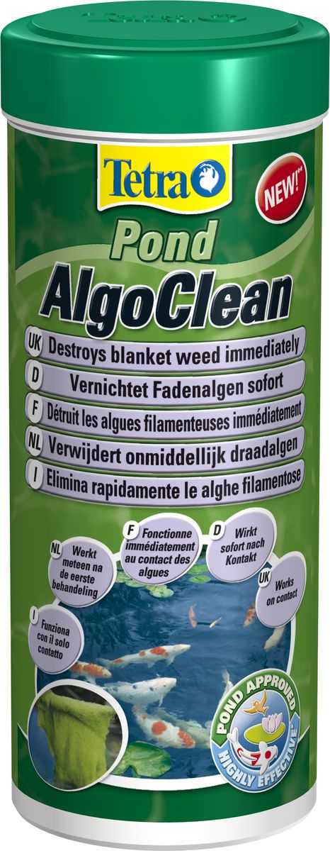 Средство для мгновенного уничтожения нитчатых водорослей Tetra Pond AlgoClean, 300 г0120710 Средство для мгновенного уничтожения нитчатых водорослей Tetra Pond AlgoClean, 300 г0120710Средство Tetra Pond AlgoClean предназначено для уничтожения водорослей, способствующих замутнению и зарастанию пруда. Применяется в следующем соотношении: 300 граммов средства на 6000 литров воды. Препарат надолго уничтожает покровные водоросли, растущие около берега и плавающие на водной поверхности, действует при первом же контакте с водной средой и действует немедленно. Благодаря наличию мерного колпачка средство легко дозируется. Принцип действия заключается в мгновенной работе и лишь на месте контакта с загрязненным покровом. Высвобождающийся в процессе контакта активный кислород моментально разрушает клетки водорослей. Даже самые живучие покровы гибнут через 24-48 часов.Товар сертифицирован.