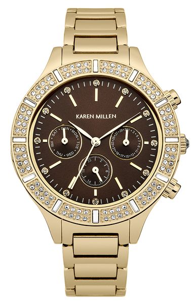 Часы наручные женские Karen Millen, цвет: золотой. KM103GMBM8434-58AE Часы наручные женские Karen Millen, цвет: золотой. KM103GMBM8434-58AEЭлегантные женские часы Karen Millen изготовлены из нержавеющей стали с IP-покрытием и минерального стекла. Циферблат и корпус часов оформлены символикой бренда и кристаллами Swarovski.Корпус изделия оснащен кварцевым механизмом, который имеет степень влагозащиты равную 5 Bar, дополнен устойчивым к царапинам минеральным стеклом. Браслет оснащен замком-бабочкой, который позволит с легкостью снимать и надевать изделие.Часы поставляются в фирменной упаковке.Часы Karen Millen подчеркнут изящность женской руки и отменное чувство стиля у их обладательницы.