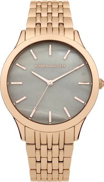Часы наручные женские Karen Millen, цвет: золотой. KM106ERGM4106черные Часы наручные женские Karen Millen, цвет: золотой. KM106ERGM4106черныеЭлегантные женские часы Karen Millen изготовлены из нержавеющей стали с IP-покрытием и минерального стекла. Циферблат часов оформлен символикой бренда, а также перламутровой вставкой.Корпус изделия оснащен кварцевым механизмом, который имеет степень влагозащиты равную 5 Bar, дополнен устойчивым к царапинам минеральным стеклом. Браслет оснащен замком-клипсой, который позволит с легкостью снимать и надевать изделие.Часы поставляются в фирменной упаковке.Часы Karen Millen подчеркнут изящность женской руки и отменное чувство стиля у их обладательницы.