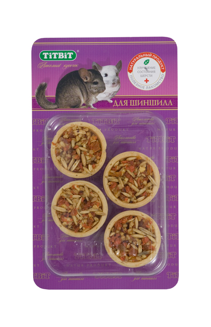 Лакомство для шиншилл Titbit, тарталетки с курагой и фундуком, 4 шт0120710 Лакомство для шиншилл Titbit, тарталетки с курагой и фундуком, 4 шт0120710Тарталетки представляют собой корзиночки из хрустящего пресного теста с лакомой и полезной для грызунов начинкой. Обогащают ежедневный рацион витаминами, макро – и микроэлементами. Продукт не содержит искусственных красителей и ароматизаторов. Курага, входящая в состав продукта, содержит калий, фосфор, железо, бета-каротин, витамины С, Е, В1, В2, РР, флавоноиды. Фундук богат витамином Е и содержит фолиевую кислоту, необходимую для организма грызуна. Состав: Мука 1 сорта, курага, яблоко, морковь, фундук. Полезные вещества: сбалансированный витаминно-минеральный комплекс.