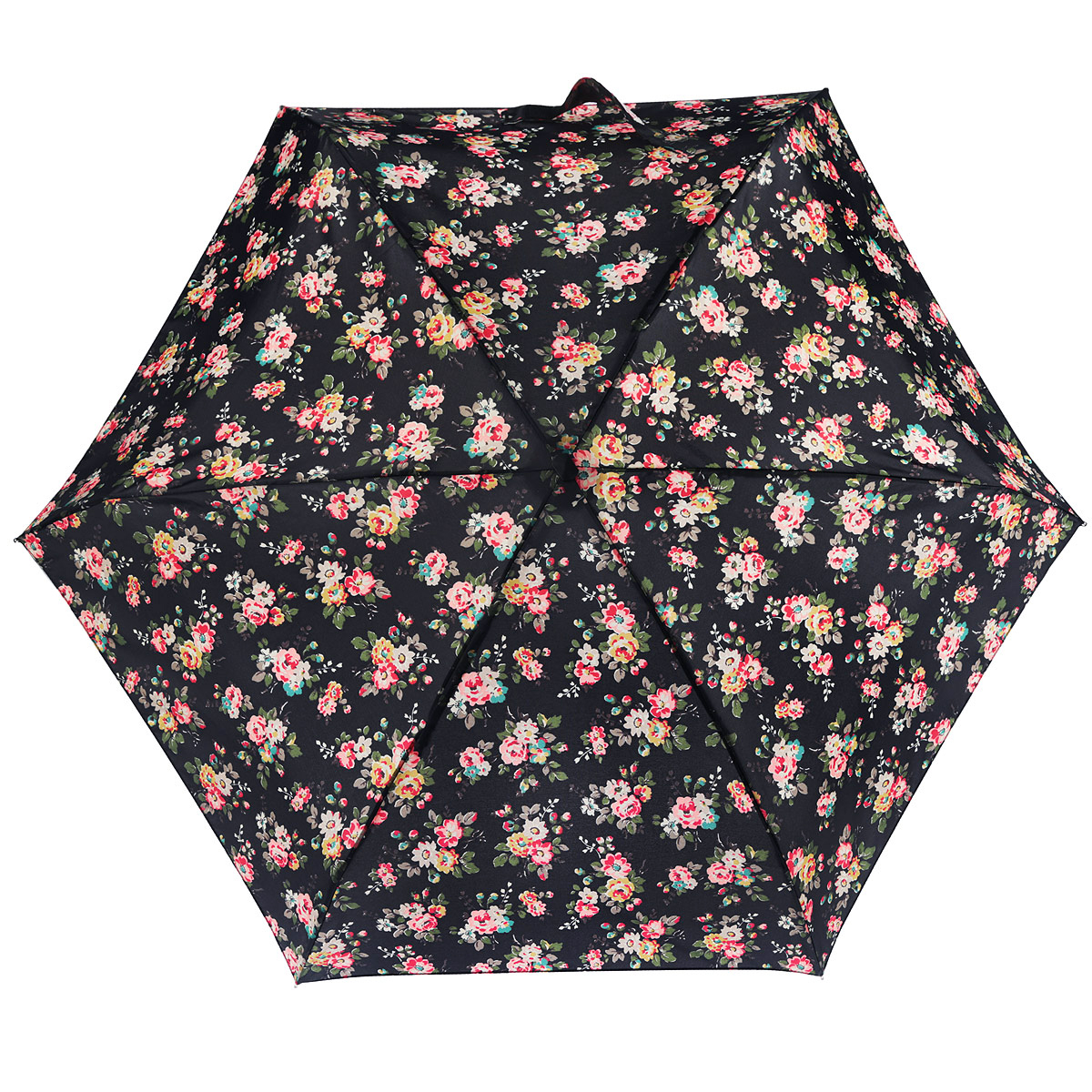 Зонт женский Fulton CathKidston Tiny. Kingswood Rose Charcoal, механический, 5 сложений, цвет: черный, розовый, красный, зеленый. L739-284545100032/35449/3537A Зонт женский Fulton CathKidston Tiny. Kingswood Rose Charcoal, механический, 5 сложений, цвет: черный, розовый, красный, зеленый. L739-284545100032/35449/3537AОчаровательный механический зонт CathKidston Tiny. Kingswood Rose Charcoal в 5 сложений изготовлен из высокопрочных материалов. Каркас зонта состоит из 6 спиц и прочного алюминиевого стержня. Купол зонта выполнен из прочного полиэстера с водоотталкивающей пропиткой и оформлен рисунком в виде цветов. Рукоятка изготовлена из дерева.Зонт имеет механический механизм сложения: купол открывается и закрывается вручную до характерного щелчка.Небольшой шнурок, расположенный на рукоятке, позволяет надеть изделие на руку при необходимости. Модель закрывается при помощи хлястика на застежку-липучку. К зонту прилагается чехол.Прелестный зонт не только выручит вас в ненастную погоду, но и станет стильным аксессуаром, прекрасно дополнит ваш модный образ. Необыкновенно компактный зонт с легкостью поместится в маленькую сумочку.