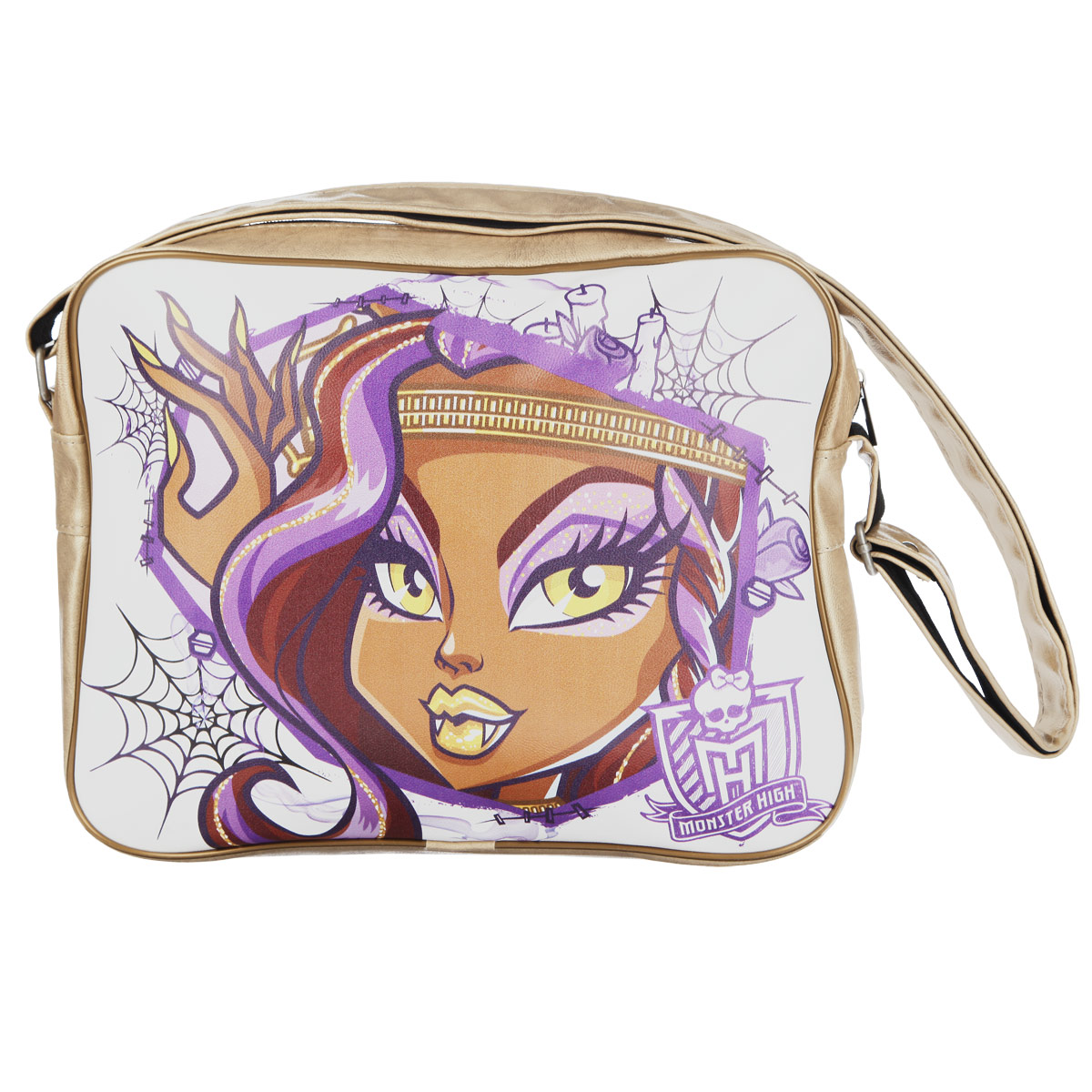 Сумка молодежная Monster High, цвет: золотистый, белый. 84981NRk_20629 Сумка молодежная Monster High, цвет: золотистый, белый. 84981NRk_20629Молодежная сумка Monster High сочетает в себе современный дизайн, функциональность и долговечность.Она выполнена из искусственной кожи и оформлена изображением одной из героинь популярного мультсериала Школа Монстров.Сумка имеет одно вместительное отделение, разделенное пополам карманом-средником на молнии. Внутри - вшитый карман на молнии. Закрывается сумка на застежку-молнию.С задней стороны сумки находится вшитый карман на молнии.Сумка оснащена плечевым ремнем регулируемой длины, максимальная длина -128 см, минимальная - 52 см.Такая сумка приведет в восторг поклонниц Школы Монстров!