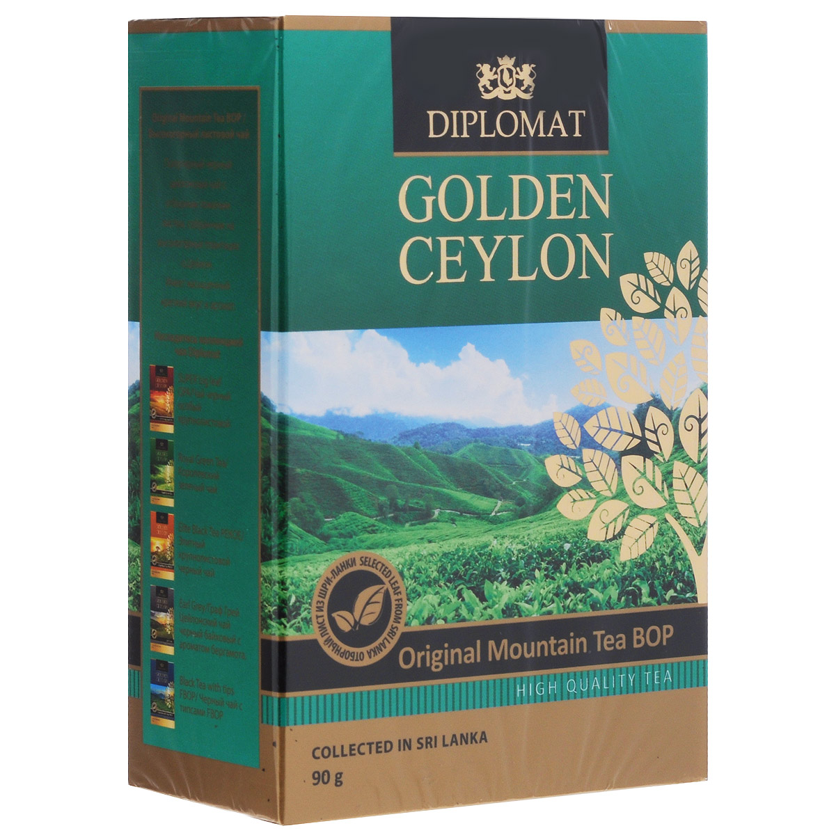 Diplomat Original Mountain Tea BOP черный листовой чай, 90 г0120710 Diplomat Original Mountain Tea BOP черный листовой чай, 90 г0120710Популярный черный цейлонский чай Diplomat Original Mountain Tea BOP с отборным ломаным листом, собранным на высокогорных плантациях о.Цейлон. Имеет насыщенный крепкий вкус и аромат.
