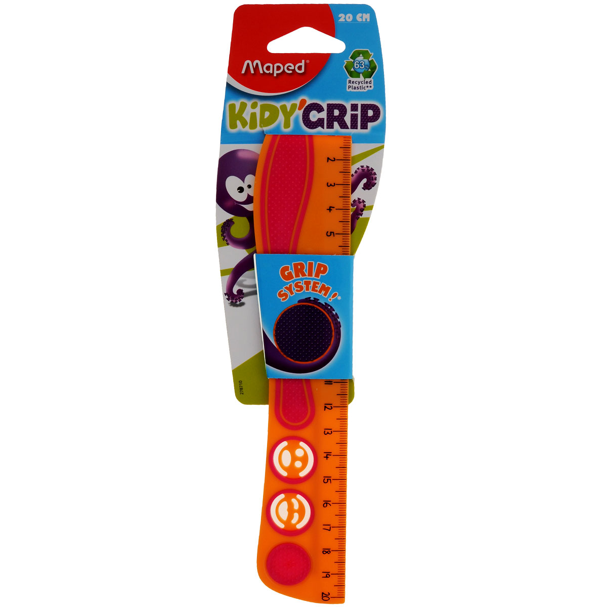 Линейка Maped Кidi Grip, нескользящая, 20 см, цвет: оранжевый, розовый72523WD Линейка Maped Кidi Grip, нескользящая, 20 см, цвет: оранжевый, розовый72523WDЛинейка Maped Кidi Grip удобна в использовании благодаря резиновой вставке, которая препятствует ее скольжению по бумаге. Необычная линейка длиной 20 см дополнена забавными трафаретами в виде смайликов.