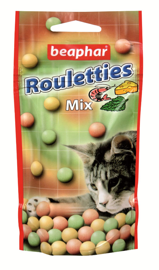 Лакомство для кошек Beaphar Rouletties Mix, цвет: оранжевый, зеленый, 80 шт0120710 Лакомство для кошек Beaphar Rouletties Mix, цвет: оранжевый, зеленый, 80 шт0120710Лакомство Beaphar Rouletties Mix с креветками, сыром и кошачьей мятой для кошек очень вкусно и полезно. Оно содержит витамины, минералы и микроэлементы. Улучшает настроение, а также помогает уберечь кошку от стрессов. Применяется в качестве лакомства для кошек, начиная с 6-месячного возраста. Состав: молоко и молочные продукты, сахар, минералы, мясо и мясопродукты (более 4% ливер), рыба и рыбопродукты (более 4% креветок). Анализ: протеин (8,8%), жиры (2,8%), клетчатка (7,4%), зола (12,8%), влага (4,7%), кальций (1,8%), фосфор (1,3%), натрий (0,2%).Добавки: микрокристаллическая целлюлоза Е 460, стеарат кальция E 470. Количество в упаковке: 80 шт. Товар сертифицирован.