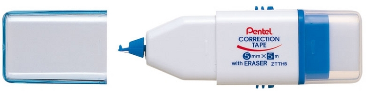 Корректирующая лента с ластиком Pentel. XZTTH564065 Корректирующая лента с ластиком Pentel. XZTTH564065Функциональная корректирующая лента и ластик 2 в 1 Pentel предназначены для корректировки записей. Лента легко наносится на поверхность ровной непрерывной линией, хорошо покрывает все виды чернил и совершенно незаметна на ксерокопиях. Основа корректора сухая, благодаря этому, на ней можно писать сразу после исправления. Лента поставляется в диспенсере, изготовленном из пластика. Есть возможность замены картриджа.