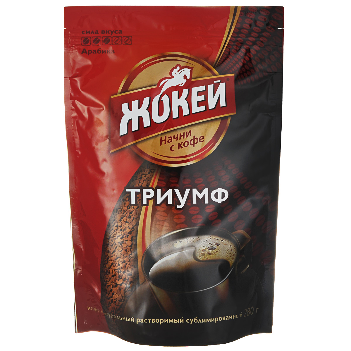 Жокей Триумф кофе растворимый, 280 г (м/у)0120710 Жокей Триумф кофе растворимый, 280 г (м/у)0120710Растворимый кофе Жокей Триумф обладает мягким, нежным вкусом с тонким, благородным ароматом.