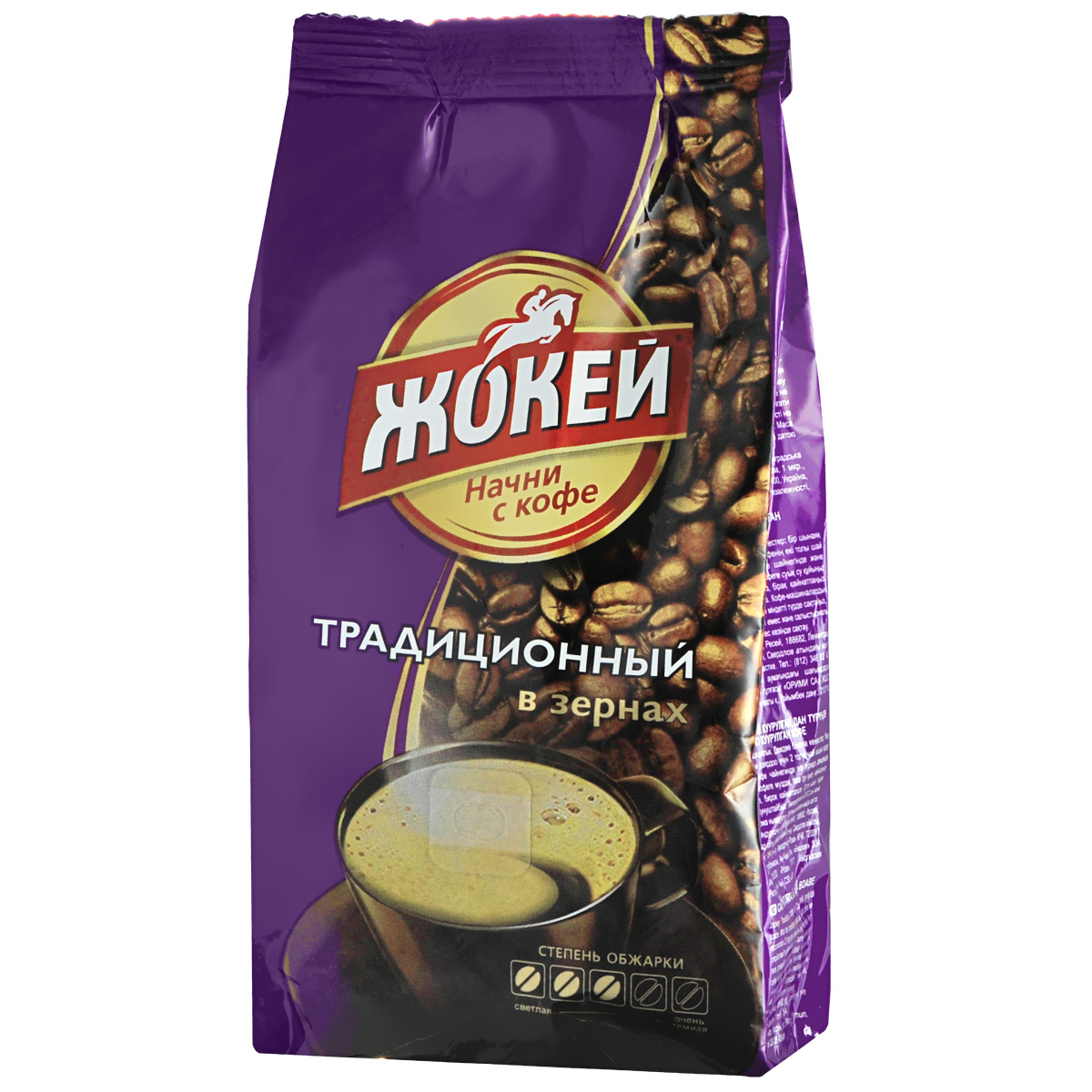 Жокей Традиционный кофе в зернах, 400 г0120710 Жокей Традиционный кофе в зернах, 400 г0120710Кофе в зернах Жокей Традиционный – густой и насыщенный кофе, с приятной горчинкой и легким сладковатым оттенком. Смесь зерен из Бразилии и Индии позволяет создать композицию, адресованную любителям настоящего крепкого кофе.