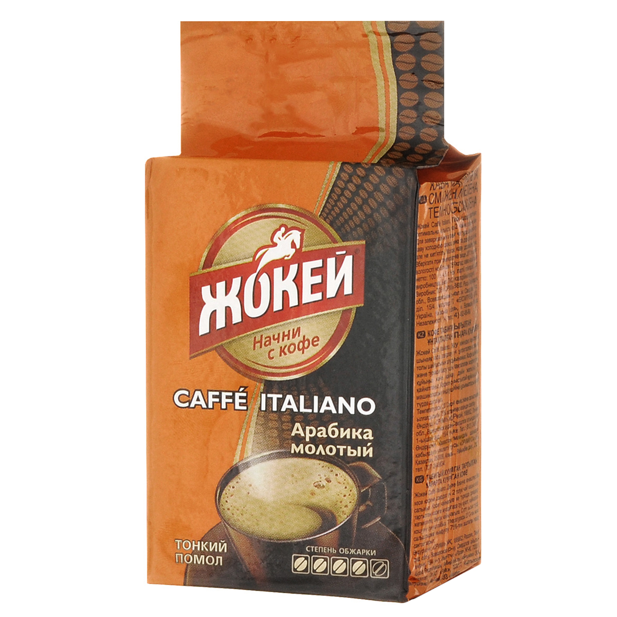 Жокей Caffe Italiano кофе молотый, 100 г0120710 Жокей Caffe Italiano кофе молотый, 100 г0120710Молотый кофе Жокей Caffe Italiano – это особый вкус итальянской традиции. Кофе представляет собой особо сочетание сортов центрально-американского кофе темной обжарки, придающего терпкость, и эфиопского кофе, привносящий сладость.