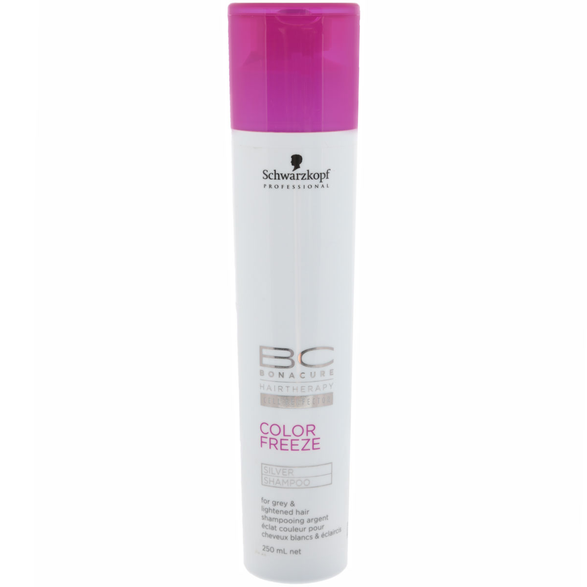 Bonacure Шампунь для волос придающий серебряный оттенок волосам Color Freeze Silver Shampoo 250 млFS-00897 Bonacure Шампунь для волос придающий серебряный оттенок волосам Color Freeze Silver Shampoo 250 млFS-00897Шампунь Bonacure Color Freeze, придающий серебристый оттенок волосам, деликатно и эффективно очищает окрашенные волосы и кожу головы. Укрепляет структуру волос и удерживает оптимальный уровень pH 4.5, сводит потерю цвета к 0. Нейтрализует теплые оттенки и придает холодный оттенок волосам. Для окрашенных волос. Рекомендуется использовать в комплексе с продуктами ухода линейки BC Color Freeze.