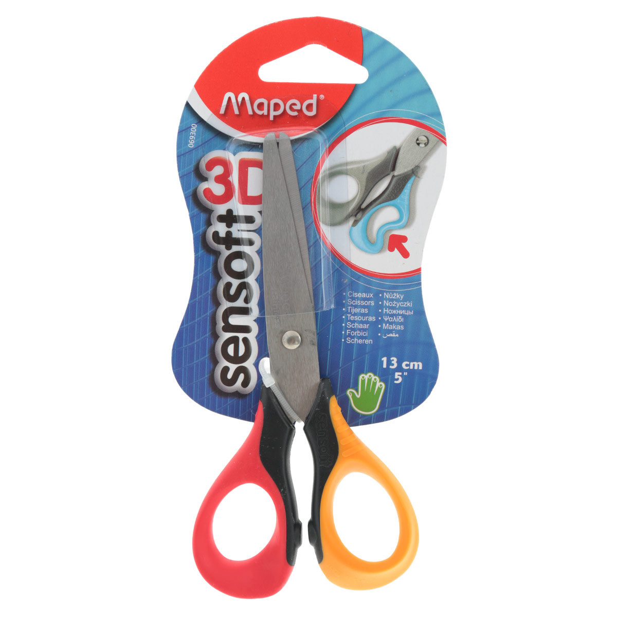 Ножницы Maped Sensoft 3D, 13 см, цвет: желтый, красныйFS-00897 Ножницы Maped Sensoft 3D, 13 см, цвет: желтый, красныйFS-00897Лезвия ножницы Sensoft 3D, с безопасными закругленными концами, выполнены из шлифованной нержавеющей стали и отлично режут бумагу, картон, ткань. Улучшенная эргономика колец из мягкого материала обеспечивает максимальный комфорт даже при длительной работе.Рекомендовано детям старше пяти лет.