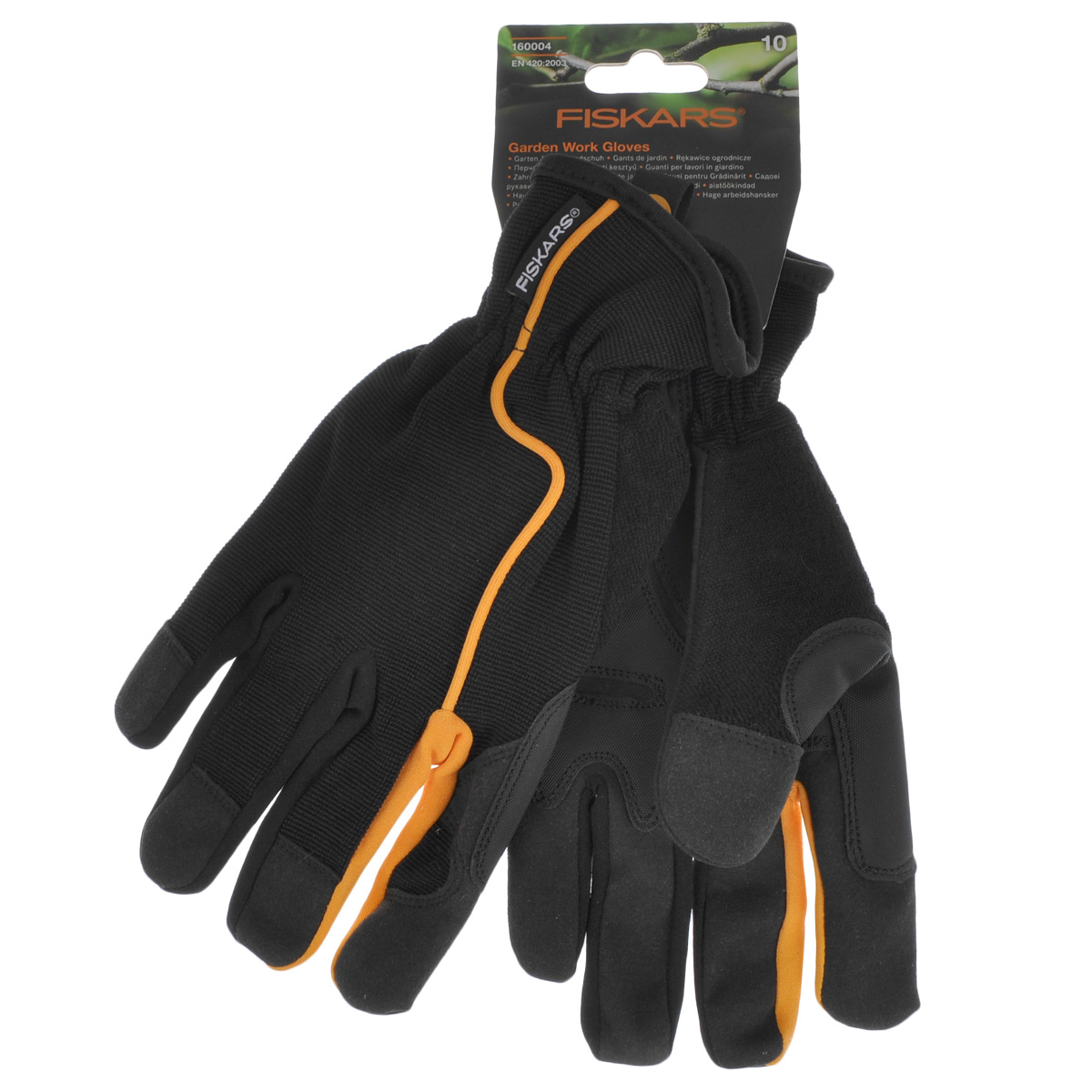 Перчатки садовые Fiskars, цвет: черный, оранжевый. Размер 10531-105 Перчатки садовые Fiskars, цвет: черный, оранжевый. Размер 10531-105Перчатки Fiskars изготовлены из текстиля с вставками искусственной замши и резины. Они предназначены для защиты рук от повреждений. Перчатки не сковывают движения кистей рук и обеспечивают доступ воздуха. На ладонях имеется противоскользящие вставки для надежного захвата. Манжеты на резинке плотно обхватывают запястья. Мягкие перчатки удобно сидят по руке, не соскальзывая и не отвлекая от работы.