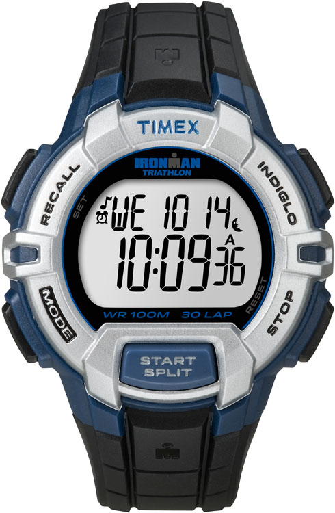 Часы наручные мужские Timex Ironman 30, цвет: черный, серый, синий. T5K791BM8434-58AE Часы наручные мужские Timex Ironman 30, цвет: черный, серый, синий. T5K791BM8434-58AEСтильные мужские наручные часы Timex Ironman 30 - это выбор стильных и активных людей. Корпус выполнен из прочного пластика. Изделие имеет электронный циферблат.Часы оснащены кварцевым механизмом, устойчивым к царапинам пластиковым стеклом и подсветкой циферблата Indiglo. Также часы оснащены индикатором дня, месяца и дня недели, сплит-хронографом на 100 часов, с памятью на 30 кругов, 99 позициями счетчика, таймером обратного отсчета до 24 часов. Имеется функция отображения 3 часовых поясов и встроенная система напоминаний. Модель обладает степенью влагозащиты 10 atm. Изделие дополнено ярким ремешком из каучука, позволяющим максимально комфортно и быстро снимать и одевать часы при помощи пряжки. Часы поставляются в фирменной коробке. Функциональные часы станут отличным дополнением вашего образа.