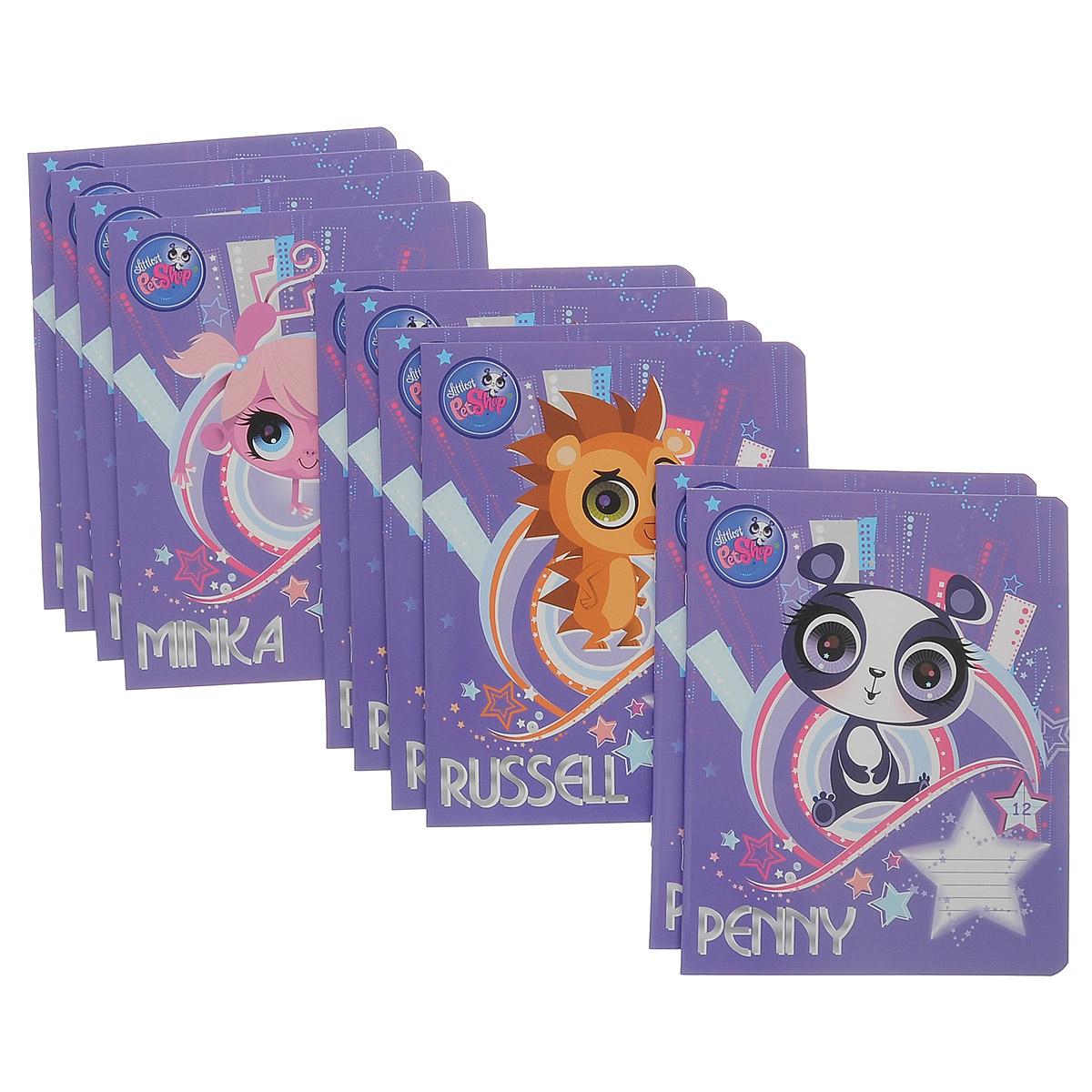 Littlest Pet Shop Набор тетрадь Russell, Penny, Minka 12 листов в клетку 10 шт72523WD Littlest Pet Shop Набор тетрадь Russell, Penny, Minka 12 листов в клетку 10 шт72523WDТетрадь в линейку Littlest Pet Shop: Russell, Penny, Minka идеально подойдет для занятий школьнику или студенту. Обложка, выполненная из плотного мелованного картона, позволит сохранить тетрадь в аккуратном состоянии на протяжении всего времени использования. Закругленные уголки также повышают износостойкость и предотвращают загибание. Лицевая сторона оформлена изображением очаровательных зверушек - героев мультфильма Littlest Pet Shop. Внутренний блок состоит из 12 листов белой бумаги в фиолетовую линейку с полями. В комплект входят 10 тетрадей.