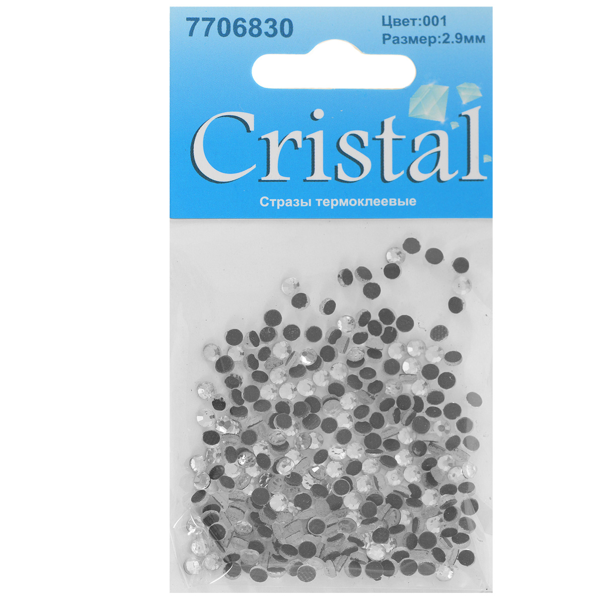 Стразы термоклеевые Cristal, цвет: белый (001), диаметр 2,9 мм, 288 шт55052 Стразы термоклеевые Cristal, цвет: белый (001), диаметр 2,9 мм, 288 шт55052Набор термоклеевых страз Cristal, изготовленный из высококачественного акрила, позволит вам украсить одежду, аксессуары или текстиль. Яркие стразы имеют плоское дно и круглую поверхность с гранями.Дно термоклеевых страз уже обработано особым клеем, который под воздействием высоких температур начинает плавиться, приклеиваясь, таким образом, к требуемой поверхности. Чаще всего их используют в текстильной промышленности: стразы прикладывают к ткани и проглаживают утюгом с обратной стороны. Также можно использовать специальный паяльник. Украшение стразами поможет сделать любую вещь оригинальной и неповторимой. Диаметр страз: 2,9 мм.