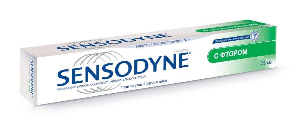 Sensodyne Зубная паста с Фтором 75 млMP59.4D Sensodyne Зубная паста с Фтором 75 млMP59.4D• Эффективно снижает чувствительность зубов.• Новая улучшенная формула с 5% нитратом калия обеспечивает клинически доказанное снижение повышенной чувствительности зубов и защиту от чувствительности в течение всего дня*.• Защищает от кариеса благодаря содержанию фтора. • Мятный вкус оставляет во рту ощущение чистоты и свежести