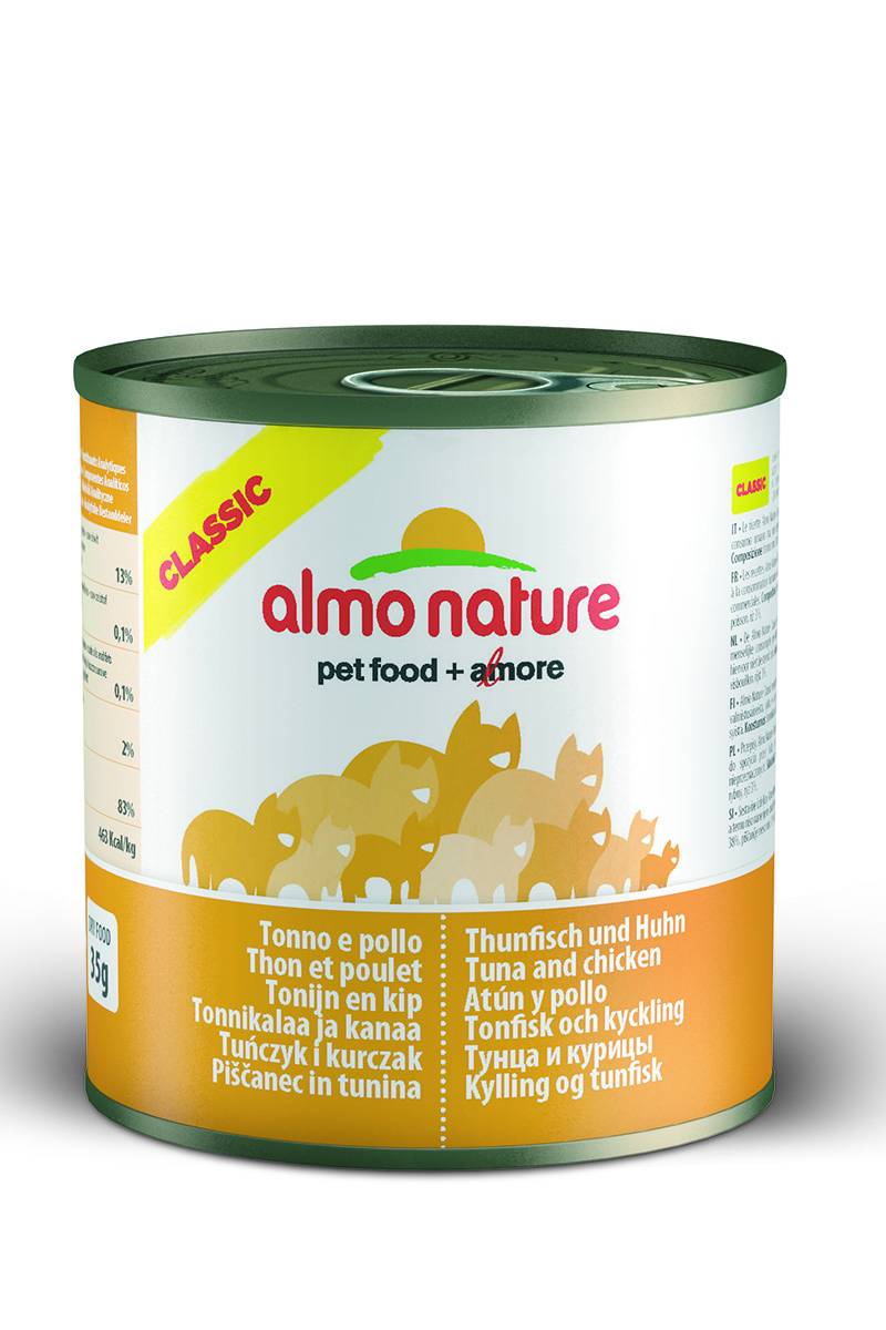 Консервы для кошек Almo Natureс Classic, с тунцом и курицей, 280 г0120710 Консервы для кошек Almo Natureс Classic, с тунцом и курицей, 280 г0120710Консервы Almo Nature Classic - сбалансированный влажный корм для кошек, изготовленный из ингредиентов высшего качества, являющихся натуральными источниками витаминов и питательных веществ. Состав: куриное филе 50%, рыбный бульон 42%, тунец 5%, рис 3%.Гарантированный анализ: белок - 14%, клетчатка- 0,5%, жиры - 0,5%, зола - 2%, влажность -83%.Калорийность - 530 ккал/кг.Товар сертифицирован.