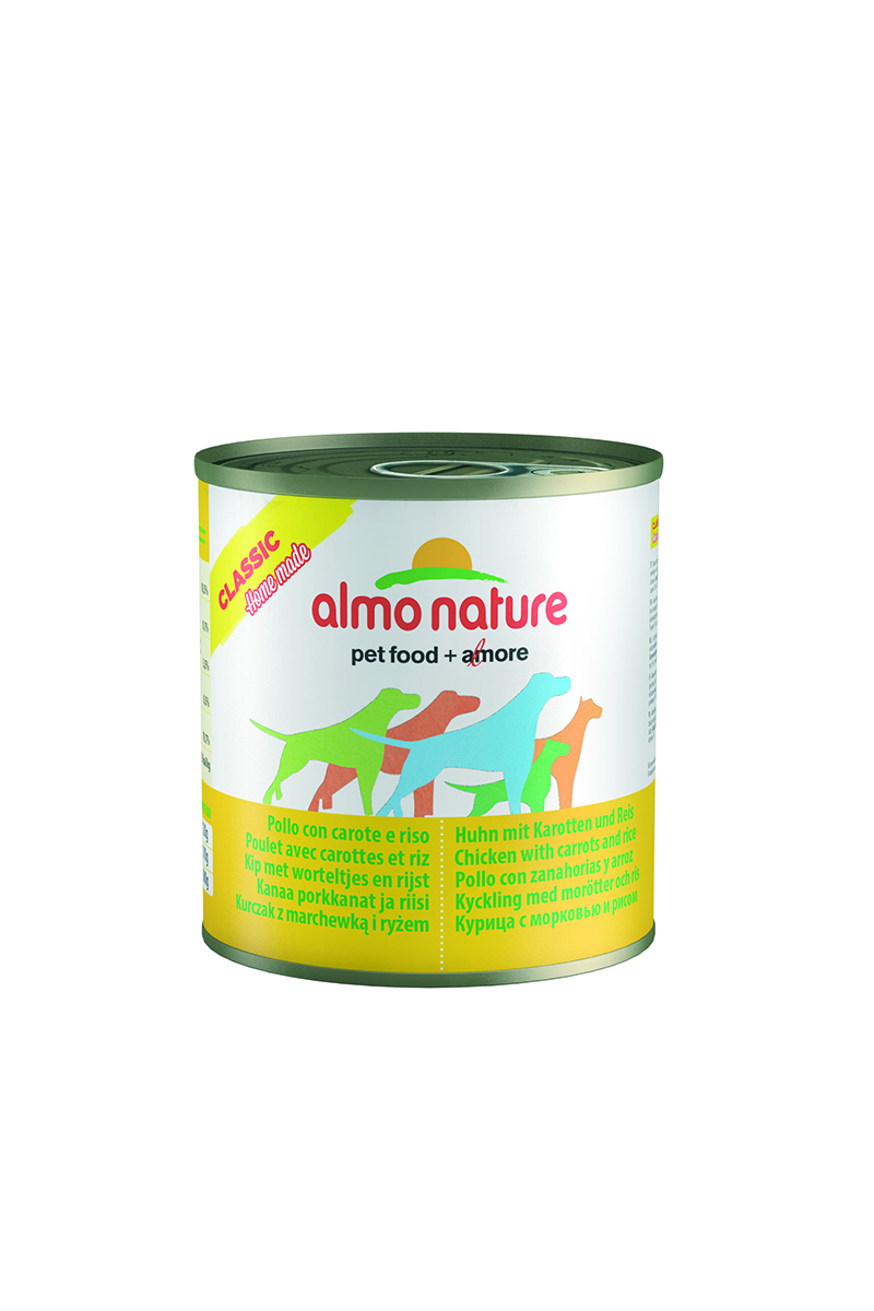 Консервы для собак Almo Nature Classic, курица с морковью и рисом по-домашнему, 280 г0120710 Консервы для собак Almo Nature Classic, курица с морковью и рисом по-домашнему, 280 г0120710Консервы Almo Nature Classic - сбалансированный влажный корм для собак, изготовленный из ингредиентов высшего качества, являющихся натуральными источниками витаминов и питательных веществ. Состав: бульон 48%, курица 35%, морковь 10%, рис 5%, крахмал 2%. Пищевая ценность: белки 10,5%, клетчатка 0,1%, масла и жиры 3%, зола 0,5%, влажность 78,5%. Калорийность: 875 ккал/кг.Товар сертифицирован.