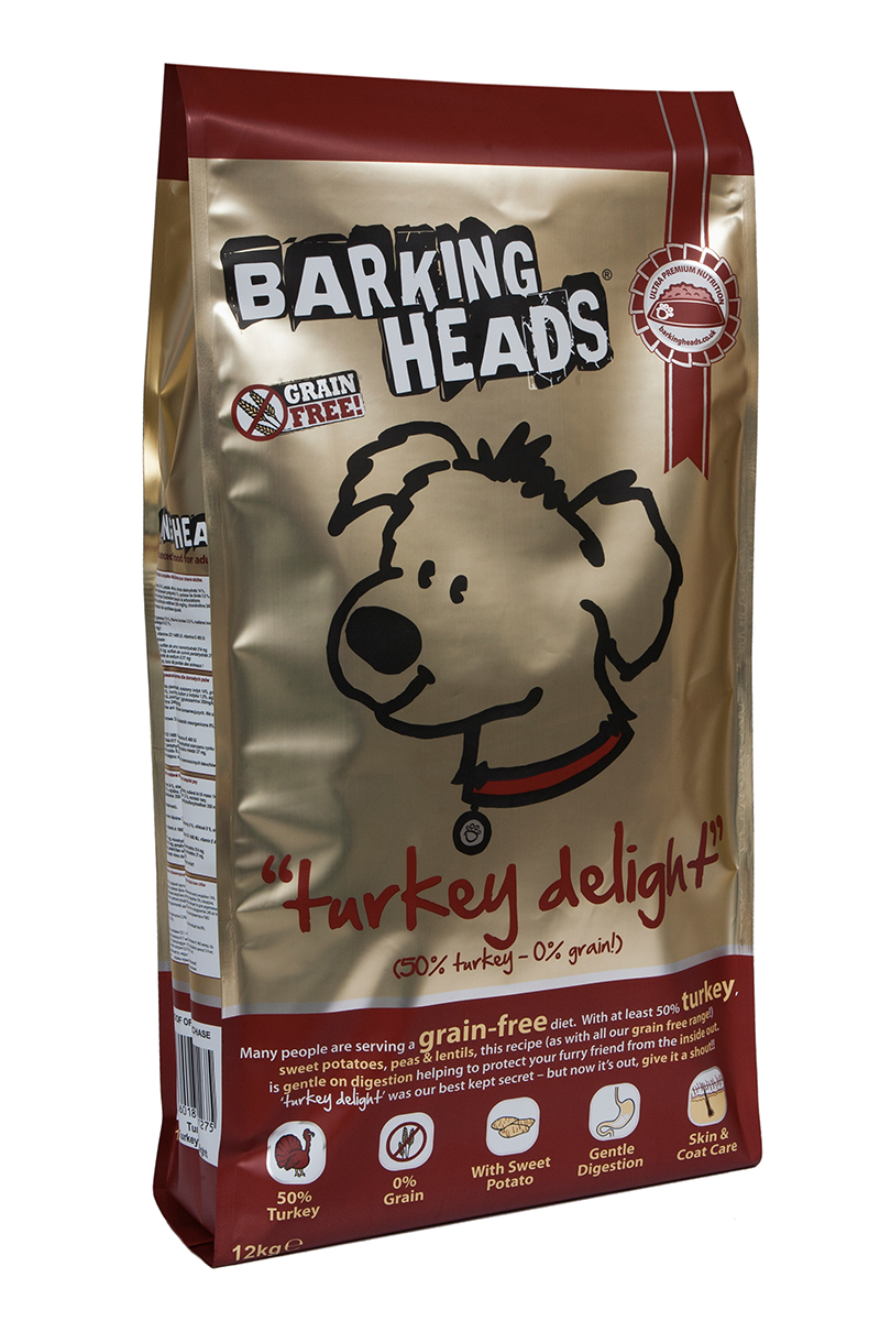 Корм сухой Barking Heads Бесподобная индейка, для собак, беззерновой, с индейкой и бататом, 12 кг0120710 Корм сухой Barking Heads Бесподобная индейка, для собак, беззерновой, с индейкой и бататом, 12 кг0120710Сухой корм Barking Heads является беззерновым полноценным питанием для собак. Изделие имеет высокое содержание витаминов и питательных веществ.Сухой корм содержит натуральные компоненты, которые необходимы для полноценного и здорового питания домашних животных. Рецептура корма построена по принципу питания плотоядных. Состав: свежеприготовленная индейка 34%, сладкий картофель, сушеная индейка 14%, свежеприготовленная форель 5%, чечевица, горох, жир индейки 3%, бульон из индейки 1,5%, люцерна, морские водоросли, забота о бедрах и суставах (глюкозамин 350 мг/кг, МСМ 350 мг/кг, хондроитин 240 мг/кг).Гарантированный анализ (%): белок 24%, содержание жира 15%, зола 8%, клетчатка 3,5%, влага 8%, омега-6 2,3%, омега-3 0,7%.Витамины: витамин А 16650 МЕ, витамин D3 1480 МЕ, витамин Е 460 МЕ.Микроэлементы: моногидрат сульфата железа 617 мг, моногидрат сульфата цинка 514 мг, моногидрат сульфата марганца101 мг, пентагидрат сульфата меди 37 мг, безводный йодат кальция 4,55 мг, селенит натрия 0,51 мг.Товар сертифицирован.