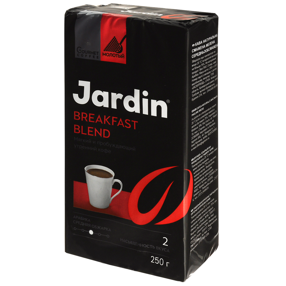 Jardin Breakfast Blend кофе молотый, 250 г101246 Jardin Breakfast Blend кофе молотый, 250 г101246Два сорта эксклюзивной Арабики - Бразилия Сул де Минас и Гватемала Антигуа - соединяются в утонченной композиции JJardin Breakfast Blend создавая мягкий и глубокий вкус необычайно ароматного кофе.
