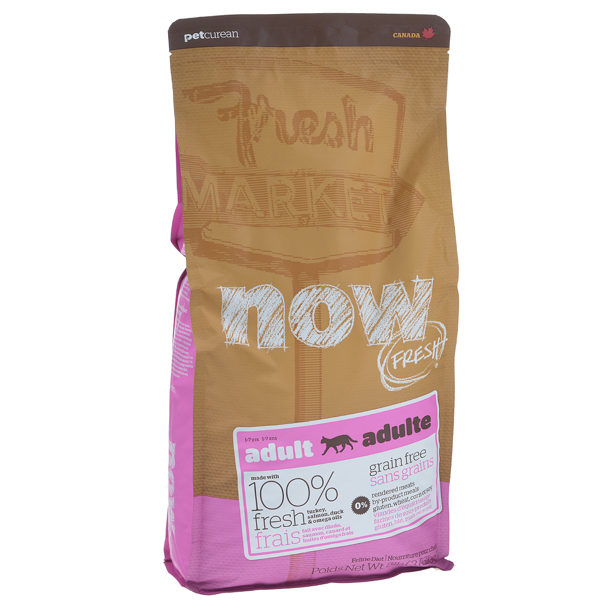 Корм сухой Now Fresh для взрослых кошек, беззерновой, с индейкой, уткой и овощами, 3,63 кг0120710 Корм сухой Now Fresh для взрослых кошек, беззерновой, с индейкой, уткой и овощами, 3,63 кг0120710Now Fresh - полностью сбалансированный холистик корм из свежего филе индейки и утки,выращенных на канадских фермах. Рекомендован для взрослых кошек. При производстве кормовиспользуется только свежее мясо индейки, утки, лосося, кокосовое и рапсовое масло. Этопервый беззерновой корм со сбалансированным содержание белков и жиров. Ключевые преимущества: - полностью беззерновой,- не содержит субпродуктов, красителей, говядины, мясных ингредиентов, выращенных нагормонах, - оптимальное соотношение белков и жиров помогает кошек оставаться здоровым и сохранятьотличную форму,- докозагексаеновая кислота (DHA) и эйкозапентаеновая кислота (EPA) необходима длянормальной деятельности мозга и здорового зрения,- пробиотики и пребиотики обеспечивают здоровое пищеварение,- таурин необходим для здоровья глаз и нормального функционирования сердечной мышцы,- омега-масла в составе необходимы для здоровой кожи и шерсти,- антиоксиданты укрепляют иммунную систему. Состав: филе индейки, картофель, горох, свежие цельные яйца, томаты, масло канолы(источник витамина Е), семена льна, натуральный ароматизатор, филе лосося, утиное филе,кокосовое масло (источник витамина Е), яблоки, морковь, тыква, бананы, черника, клюква,малина, ежевика, папайя, ананас, грейпфрут, чечевица, брокколи, шпинат, творог, росткилюцерны, дикальций фосфат, люцерна, карбонат кальция, фосфорная кислота, натрия хлорид,лецитин, хлорид калия, DL-метионин, таурин, витамины (витамин Е, L-аскорбил-2-полифосфатов (источник витамина С), никотиновая кислота, инозит, витамин А, тиамин,амононитрат, пантотенат D-кальция, пиридоксинагидрохлорид, рибофлавин, бета-каротин,витамин D3, фолиевая кислота, биотин, витаминВ12), минералы (протеинат цинка, сульфатжелеза, оксид цинка, протеинат железа, сульфат меди, протеинат меди, протеинат марганца,оксид марганца, йодат кальция, селенит натрия), сушеные водоросли, L-лизин, сухой кореньцикория, Lactobacillus, Enterococcusfaecium, Aspergillus, экстракт Юкки Шидигера, L-карнитин,ноготки, сушеный розмарин.Гарантированный анализ: белки - 31%, жиры - 18%, клетчатка - 2,5%, влажность - 10%, зола -6,5%, фосфор - 0,6%, магний - 0,09%, таурин - 2400 мг/кг, жирные кислоты Омега 6 - 2,4%, жирныекислоты Омега 3 - 0,48%, лактобактерии (Lactobacillus acidophilus, Enterococcus faecium) -90000000 cfu/lb. Калорийность: 3862 ккал/кг. Вес: 3,63 кг. Товар сертифицирован.