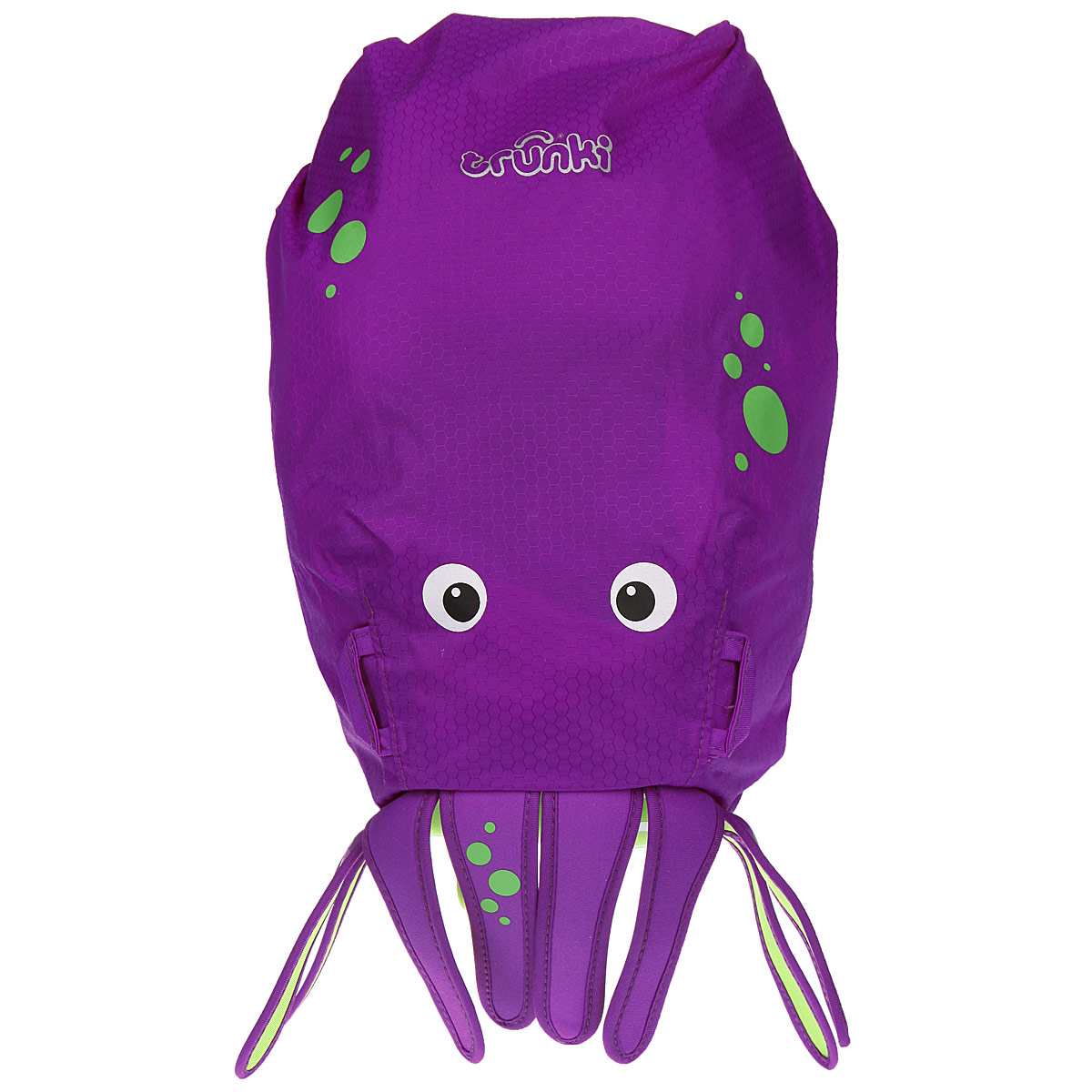 Детский рюкзак для бассейна и пляжа Trunki Осьминог, цвет: фиолетовый, салатовый, 7,5 л0114-GB01 Детский рюкзак для бассейна и пляжа Trunki Осьминог, цвет: фиолетовый, салатовый, 7,5 л0114-GB01Детский рюкзак для бассейна и пляжа Trunki Осьминог - великолепный подарок для маленьких спортсменов и путешественников.Выполнен из прочного и водоотталкивающего материала в виде осьминога. Рюкзак состоит из вместительного отделения, закрывающегося с помощью скрутки, которая также сохранит содержимое и защитит от проникновения воды. Благодаря широкой горловине рюкзака в него очень удобно складывать вещи.Конструкция спинки дополнена противоскользящей сеточкой и системой вентиляции для предотвращения запотевания спины ребенка. Мягкие широкие лямки позволяют легко и быстро отрегулировать рюкзак в соответствии с ростом. На правой лямке рюкзака предусмотрено специальное крепление Trunki grip, с помощью которого можно подвесить детские солнцезащитные очки. Рюкзак оснащен петлей для подвешивания. Также имеет светоотражающие элементы и карман в нижней части рюкзака, куда можно положить различные мелочи.Рюкзак Trunki Осьминог прекрасно подойдет для походов в бассейн и на пляж, поездок, занятий спортом. Ребенку непременно понравится этот яркий стильный аксессуар, который станет для него постоянным спутником.Рекомендуемый возраст: от 3 лет.