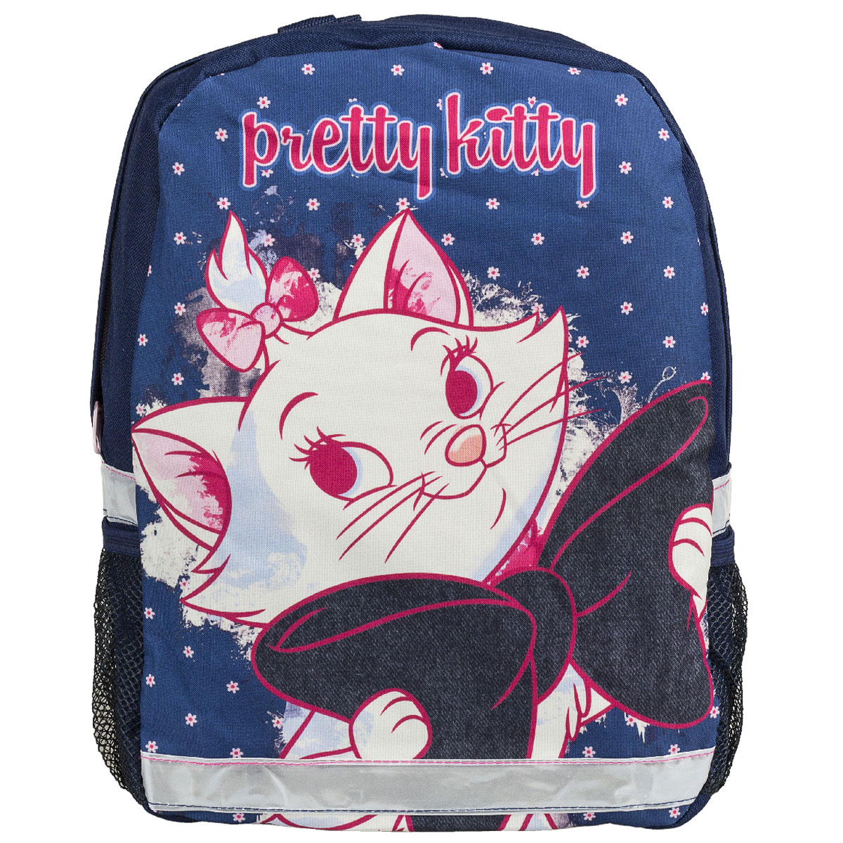 Рюкзак детский Marie Cat, цвет: темно-синий. MCCB-UT1-56672523WD Рюкзак детский Marie Cat, цвет: темно-синий. MCCB-UT1-56672523WDСтильный и компактный детский рюкзак Marie Cat обязательно привлечет внимание вашей девочки. Выполнен из прочного и безопасного материала и дополнен изображением милой кошечки с бантиком.Содержит одно вместительное отделение, закрывающееся на застежку-молнию. Внутри отделения имеется мягкая перегородка. По бокам рюкзака находятся два кармана-сетка. Широкие лямки отлично регулируются по длине. Также у рюкзака предусмотрена текстильная ручка для переноски в руке. Светоотражающие элементы обеспечивают безопасность в темное время суток.Такой рюкзак порадует глаз и подарит отличное настроение вашему ребенку, который будет с удовольствием носить в нем свои вещи или любимые игрушки.Рекомендуемый возраст: от 7 лет.