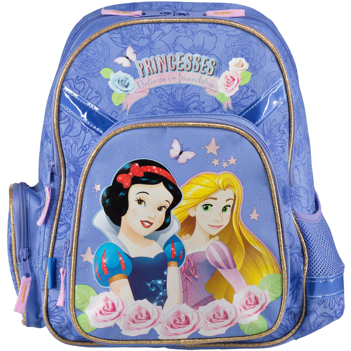 Набор школьницы Princess. PRCS-UT1-51BOX72523WD Набор школьницы Princess. PRCS-UT1-51BOX72523WDВашему вниманию предлагается все самое необходимое для школьника в одном наборе. В состав набора входят рюкзак, пенал, фартук, сумка-рюкзак для обуви, кошелек, выполненные в одном стиле. Школьный ранец выполнен из износоустойчивых материалов с водонепроницаемой основой, декорирован рисунками в тематике мультфильмов Диснея. Ранец имеет два основных отделения, закрывающиеся на молнию. Внутри главного отделения расположены два разделителя, для тетрадей и учебников. На лицевой стороне ранца расположен накладной карман на молнии. По бокам ранца размещены два дополнительных накладных кармана, один открытый на резинке и один на застежке-молнии. Ортопедическая спинка, созданная по специальной технологии из дышащего материала, равномерно распределяет нагрузку на плечевые суставы и спину. Удлиненные держатели облегчают фиксацию длины ремней с мягкими подкладками. Ранец оснащен удобной ручкой для переноски и двумя широкими лямками, регулируемой длины.Пенал мягкий с одним отделением на молнии, дополнен лентой-держателем. Размер пенала: 20 х 8 х 7. Сумка-рюкзак для обуви с одним отделением. Сумка выполнена из прочного водонепроницаемого полиэстера и содержит одно вместительное отделение, затягивающееся с помощью текстильных шнурков. Шнурки фиксируются в нижней части сумки, благодаря чему ее можно носить за спиной как рюкзак. Размер сумки: 41 х 32. Кошелек-портмоне на липучке с одним отделением для купюр и кармашком на молнии. Кошелек дополнен текстильным шнурком. Размеры кошелька в сложенном виде: 10 х 10 х 1,5. Фартук для уроков рисования выполнен из водонепроницаемого материала и имеет удобные текстильные завязки. Размер фартука: 51 х 44.