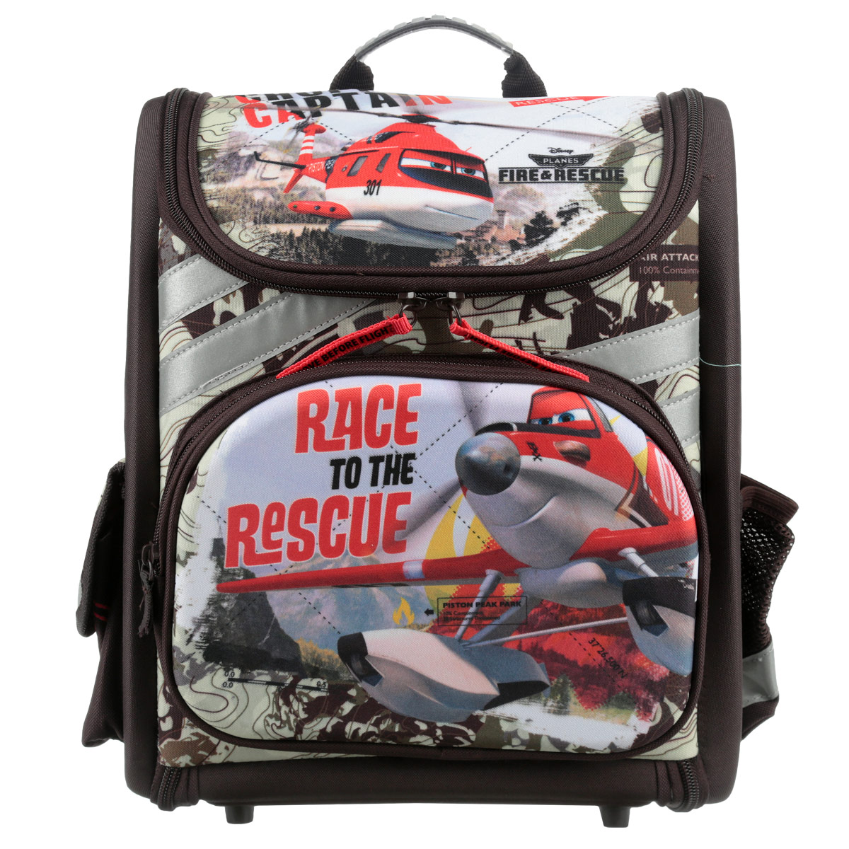 Ранец школьный Kinderline Planes, цвет: коричневый72523WD Ранец школьный Kinderline Planes, цвет: коричневый72523WDРанец школьный Kinderline Planes выполнен из современного легкого и прочного материала черного цвета с яркой аппликацией. Ранец имеет одно основное отделение, закрывающееся на молнию с двумя бегунками. Ранец полностью раскладывается. Внутри главного отделения расположены: накладной сетчатый карман и два разделителя с утягивающей резинкой, предназначенные для размещения предметов без сложения, размером до формата А4 включительно. На лицевой стороне ранца расположен накладной карман на молнии. По бокам ранца размещены два дополнительных накладных кармана, один под клапаном на липучке, и один открытый. Рельеф спинки ранца разработан с учетом особенности детского позвоночника.Ранец оснащен ручкой для переноски и двумя широкими лямками, регулируемой длины. Дно ранца защищено пластиковыми ножками. Многофункциональный школьный ранец станет незаменимым спутником вашего ребенка в походах за знаниями.