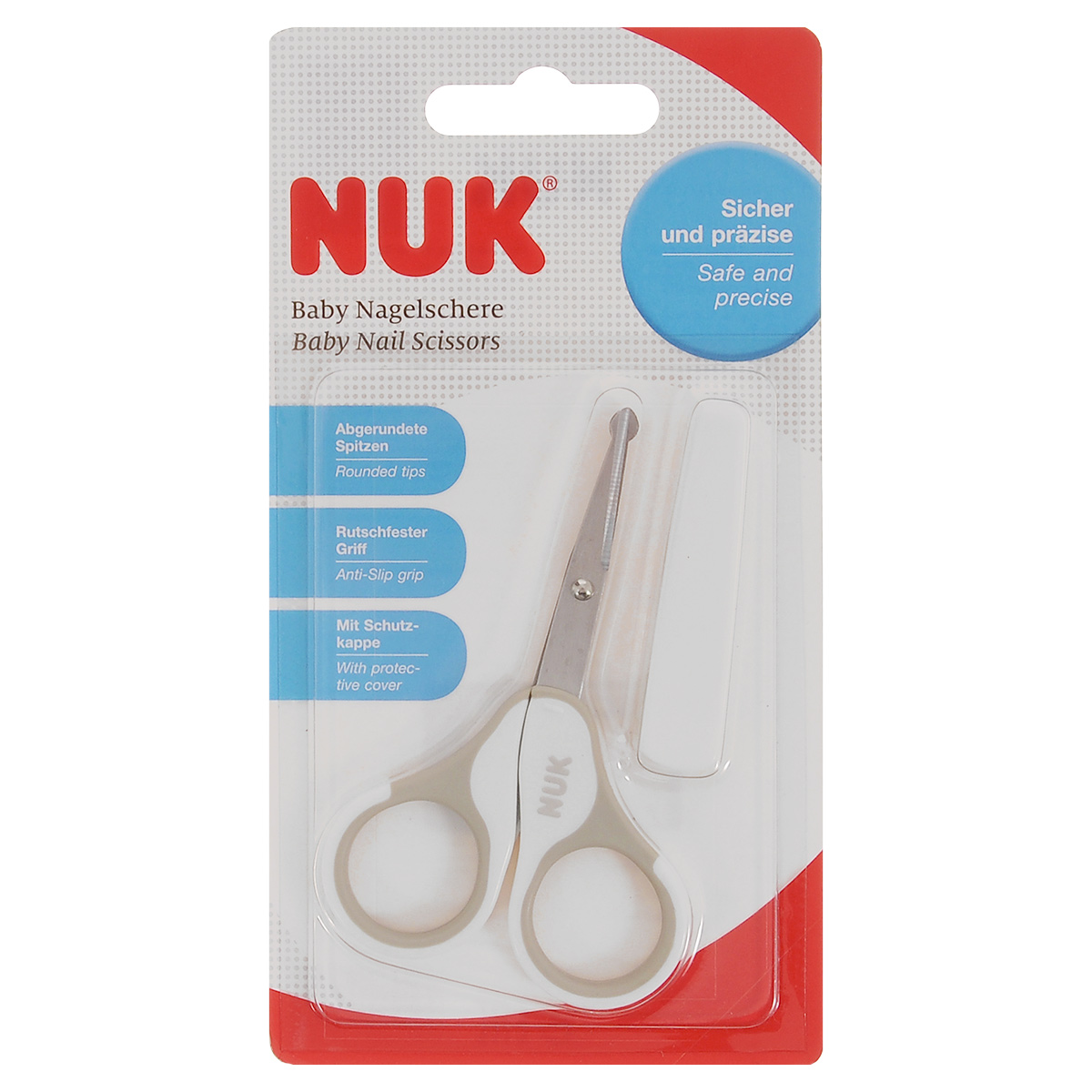 Ножницы детские Nuk, цвет: белый, бежевый, 10 см4er Set Ersatzrollen PHE Ножницы детские Nuk, цвет: белый, бежевый, 10 см4er Set Ersatzrollen PHEДетские ножницы Nuk изготовлены из высококачественной нержавеющей стали. Ручки выполнены из прочного цветного пластика. Легкие и удобные, ножницы безопасны в использовании, кончики режущих кромок закруглены. Предназначены для бережного ухода за ногтями малыша.В наборе - защитный колпачок для хранения.