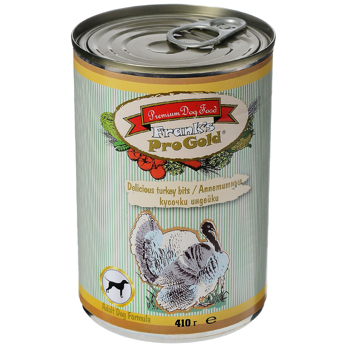 Консервы для собак Franks ProGold, с индейкой, 410 г0120710 Консервы для собак Franks ProGold, с индейкой, 410 г0120710Консервы для собак Franks ProGold - полнорационный продукт, содержащий все необходимые витамины и минералы, сбалансированный для поддержания оптимального здоровья вашего питомца! Ваш любимец, безусловно, оценит нежнейшие кусочки мяса в желе! Произведенные из натуральных ингредиентов, консервы Franks Pro Gold не содержат ГМО, сою, искусственных красителей, консервантов и усилителей вкуса. Состав: мясо курицы, индейка, мясо и его производные, злаки, витамины и минералы. Пищевая ценность: влажность 81%,белки 6,5%, жиры 4,5%, зола 2%, клетчатка 0,5%. Добавки: витамин A 1600 IU, витамин D 140 IU, витамин E 10 IU, железо E1 24 мг/кг, марганец E5 6 мг/кг, цинк E6 15 мг/кг, йодин E2 0,3 мг/кг. Калорийность: 393,6 ккал.Товар сертифицирован.