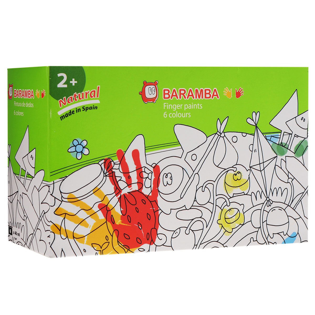 Краски пальчиковые Baramba, 6 цветов. B00536FS-00261 Краски пальчиковые Baramba, 6 цветов. B00536FS-00261Краски пальчиковые Baramba, 6 цветов представляют собой набор красок зеленого, голубого, желтого, оранжевого, красного, коричневого цветов. Густые краски на водной основе, не вытекающие из баночки. Легко смываются, быстро сохнут. Рисовать можно пальцами, ладонями, ступнями, кисточкой. Идеальны для раннего развития ребенка. Емкость баночки 40 мл.