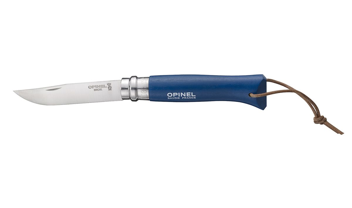 Нож Opinel Colored Tradition n°8 нержавеющая сталь, рукоять синяя, с темляком 00170411893 Нож Opinel Colored Tradition n°8 нержавеющая сталь, рукоять синяя, с темляком 00170411893Нож Opinel серии Colored Tradition n°8 с лезвием из нержавеющей стали, с темляком. Идеальный карманный нож для пикника, барбекю, походов, охоты и рыбалки. Нержавеющая сталь не требует ухода, но ее сложнее заточить до нужной остроты. Viroblock - оригинальное запорное устройство, представляющее собой кольцо с прорезью, которое, будучи повернуто относительно оси ножа, упирается в пятку клинка и не дает ножу самопроизвольно складываться при работе или раскладываться в кармане. Конструкция эта защищена патентом и устанавливается на ножи Opinel с 1955 года, начиная с модели n°6.Характеристики ножа:Материал лезвия: сталь Sandvik 12C27Материал рукояти: окрашенный бук, цвет синийТип ножевого замка: ViroblockПриспособление для открытия клинка: насечка на лезвииДлина лезвия, см: 8,5Длина ножа, см: 19Ширина лезвия, см: 1,7Длина в сложенном положении, см: 11Вес, г: 45