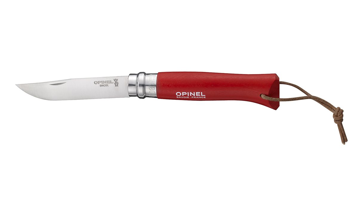 Нож Opinel Colored Tradition n°8 нержавеющая сталь, рукоять красная, с темляком 0017051216121 Нож Opinel Colored Tradition n°8 нержавеющая сталь, рукоять красная, с темляком 0017051216121Нож Opinel серии Colored Tradition n°8 с лезвием из нержавеющей стали, с темляком. Идеальный карманный нож для пикника, барбекю, походов, охоты и рыбалки. Нержавеющая сталь не требует ухода, но ее сложнее заточить до нужной остроты. Viroblock - оригинальное запорное устройство, представляющее собой кольцо с прорезью, которое, будучи повернуто относительно оси ножа, упирается в пятку клинка и не дает ножу самопроизвольно складываться при работе или раскладываться в кармане. Конструкция эта защищена патентом и устанавливается на ножи Opinel с 1955 года, начиная с модели n°6.Характеристики ножа:Материал лезвия: сталь Sandvik 12C27Материал рукояти: окрашенный бук, цвет красныйТип ножевого замка: ViroblockПриспособление для открытия клинка: насечка на лезвииДлина лезвия, см: 8,5Длина ножа, см: 19Ширина лезвия, см: 1,7Длина в сложенном положении, см: 11Вес, г: 45