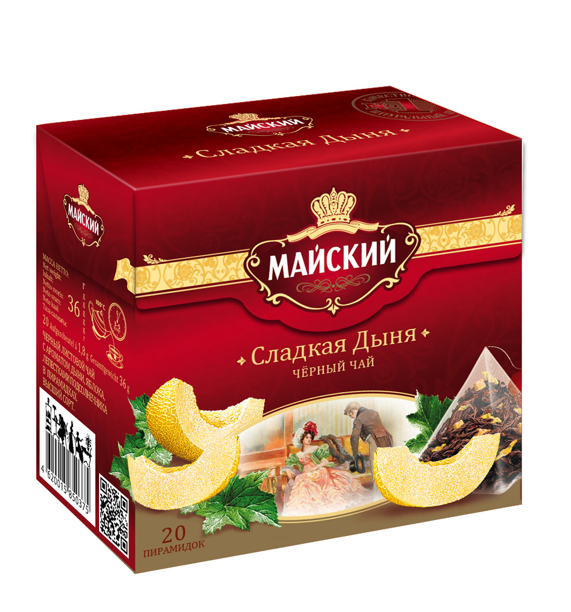 Майский Сладкая Дыня черный чай в пирамидках, 20 шт0120710 Майский Сладкая Дыня черный чай в пирамидках, 20 шт0120710Майский Сладкая Дыня - черный листовой чай с ароматом дыни, кусочками яблока и лепестками подсолнечника в пирамидках. Высший сорт.