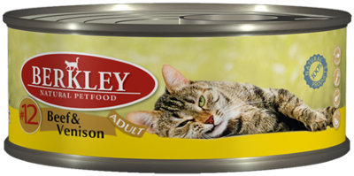 Консервы Berkley, для взрослых кошек, говядина с олениной, 100 г0120710 Консервы Berkley, для взрослых кошек, говядина с олениной, 100 г0120710Консервы Berkley - полноценное консервированное питание для взрослых кошек. Нежная говядина наилучшего качества с олениной в ароматном бульоне. Консервы приготовлены исключительно из натурального сырья. Не содержат сои, искусственных красителей, ароматизаторов и консервантов.Состав: говядина - 35%, оленина - 35%, бульон - 28,9%, минералы - 1%, масло лосося - 0,1%.Анализ: протеин - 10,5%, жир - 6,3%, зола - 1,9%, клетчатка - 0,3%, влажность - 80%.Добавки на 1 кг продукта: витамин А - 3000 ME, витамин D3 - 200 МЕ, витамин Е - 30 мг, таурин - 1,5 г.Товар сертифицирован.