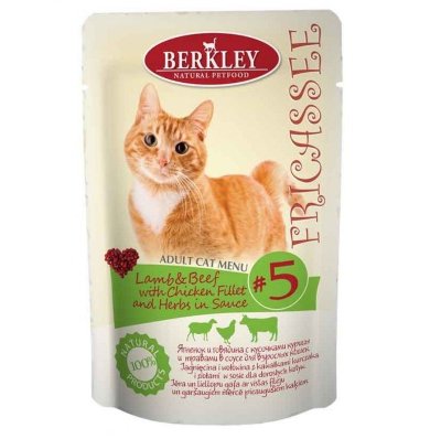 Консервы Berkley, для взрослых кошек, ягненок и говядина с кусочками курицы и травами, 85 г0120710 Консервы Berkley, для взрослых кошек, ягненок и говядина с кусочками курицы и травами, 85 г0120710Консервы Berkley - полноценное консервированное питание для взрослых кошек. Это сочетание исключительно натуральных продуктов. Они гарантировано не содержат костной муки, ароматизаторов и красителей. Влажный корм для кошек содержит большое количество легкоусвояемых протеинов.Состав: ягненок 18%, говядина19%, филе куриное 8%, соус 52,48%, растительный экстракт 1,15%, клюква 1%, чабрец 0,1%, витамины и минералы 0,27%.Анализ: влажность 82%, протеин 9,3%, жир 4,0%, зола 3%, клетчатка 0,5%, кальций 0,35%, фосфор 0,3%, магний 0,02 %.Товар сертифицирован.